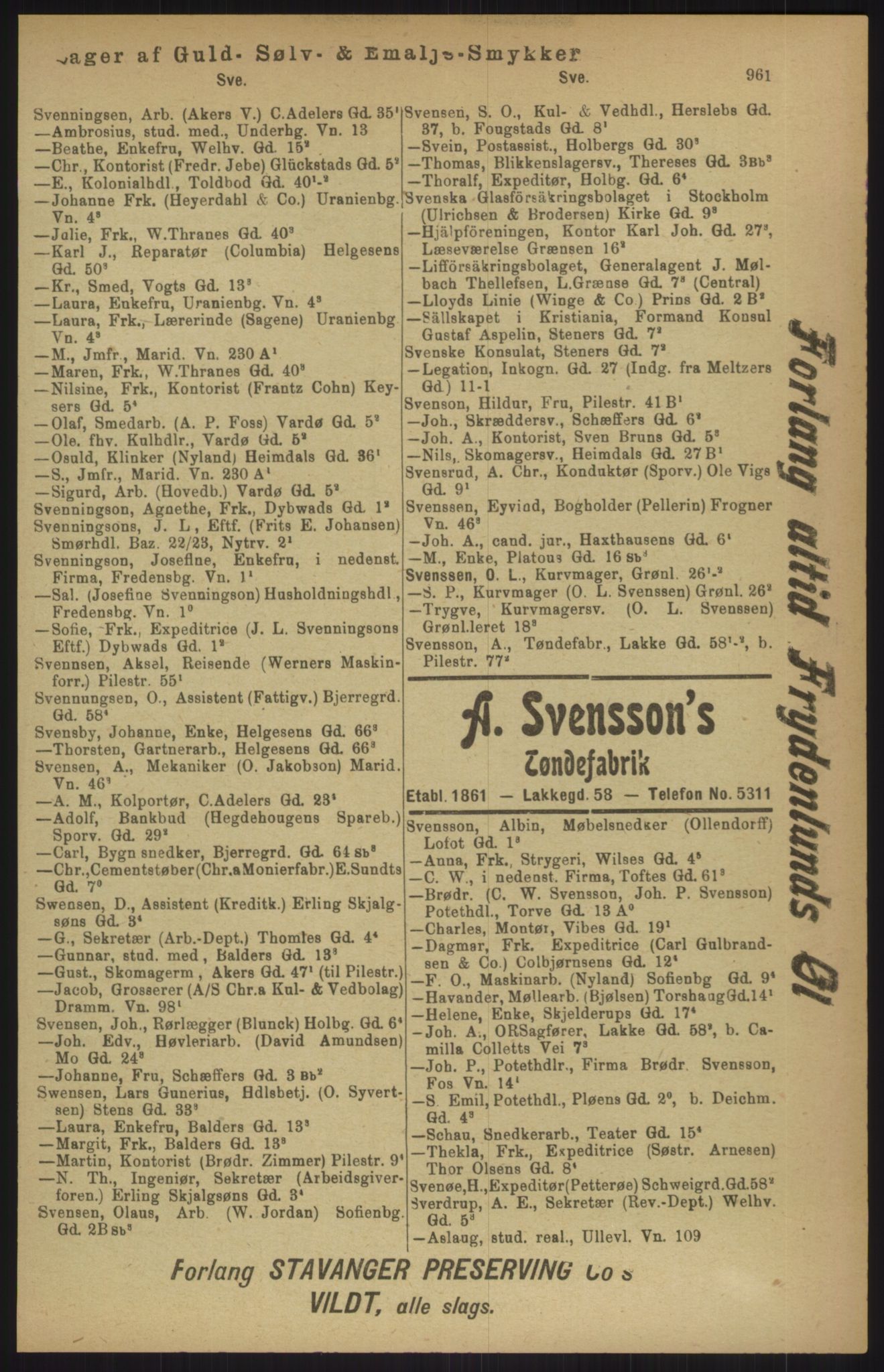 Kristiania/Oslo adressebok, PUBL/-, 1911, p. 961