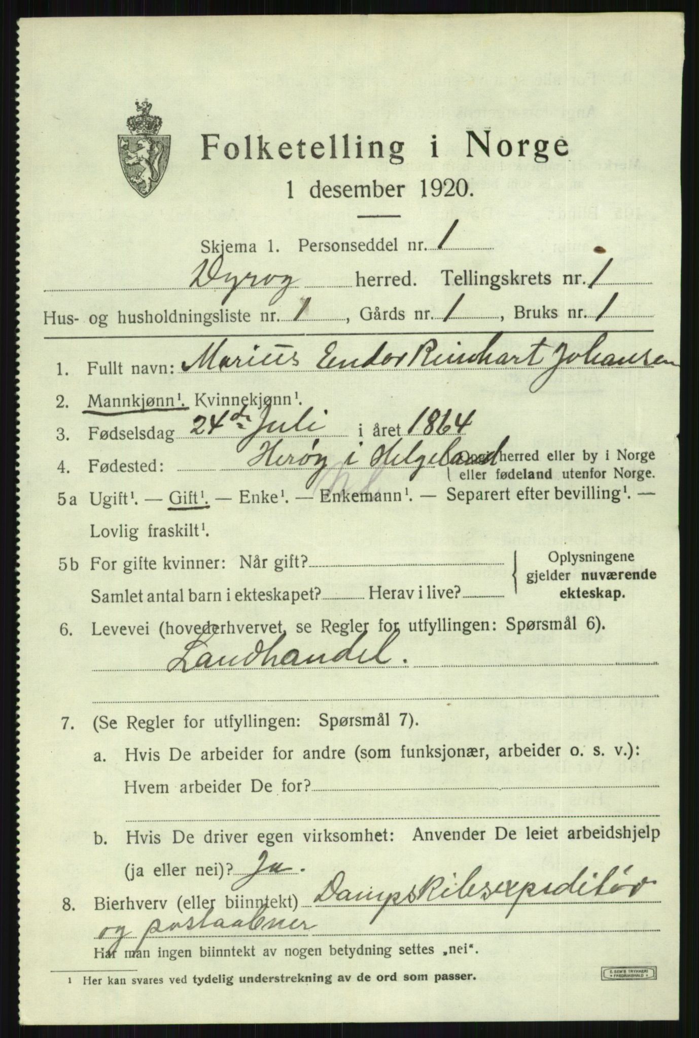 SATØ, 1920 census for Dyrøy, 1920, p. 645