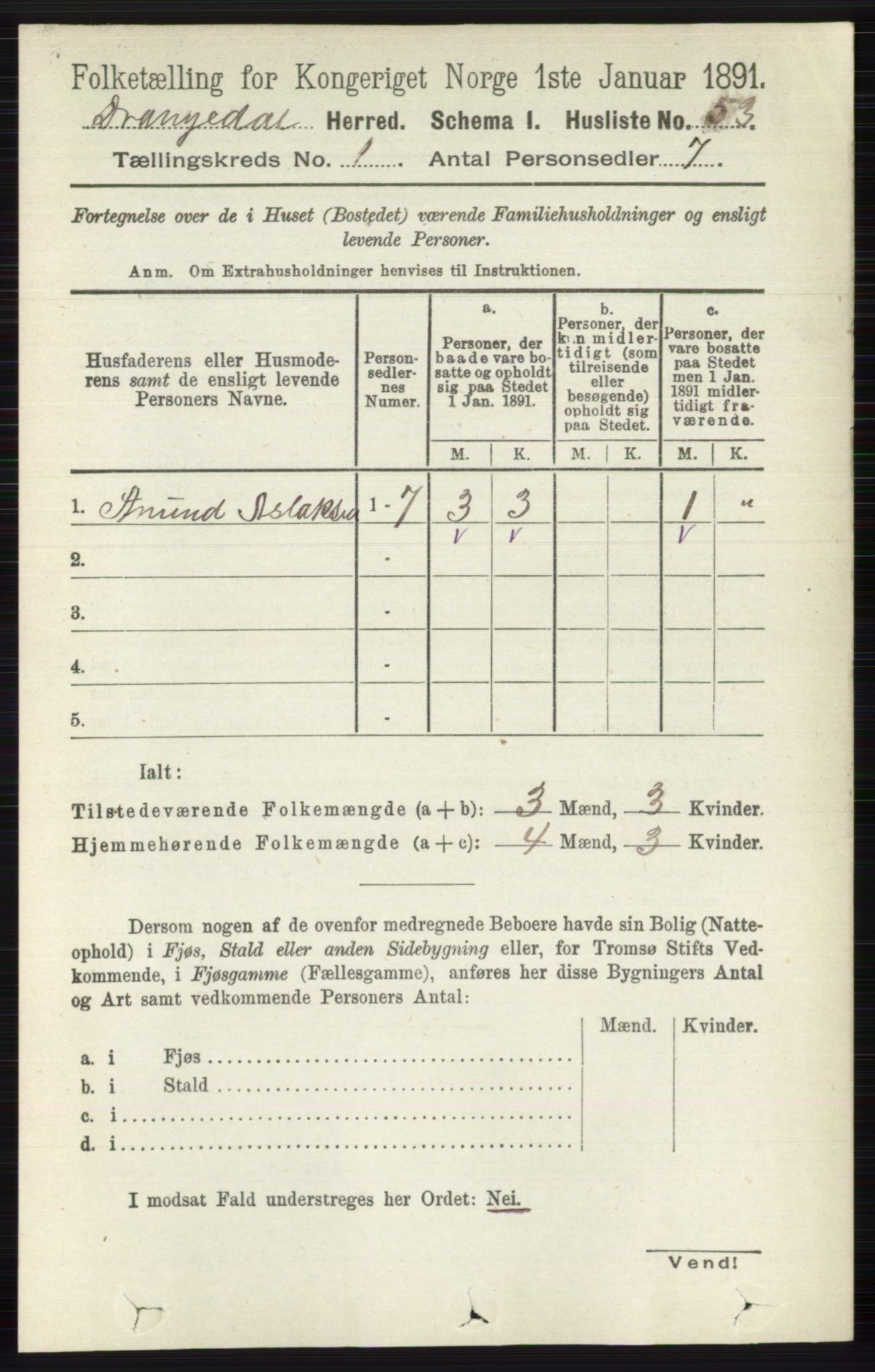 RA, 1891 census for 0817 Drangedal, 1891, p. 84