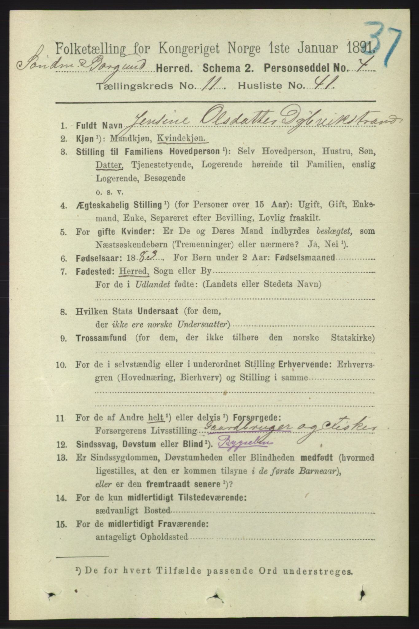 RA, 1891 census for 1531 Borgund, 1891, p. 3000