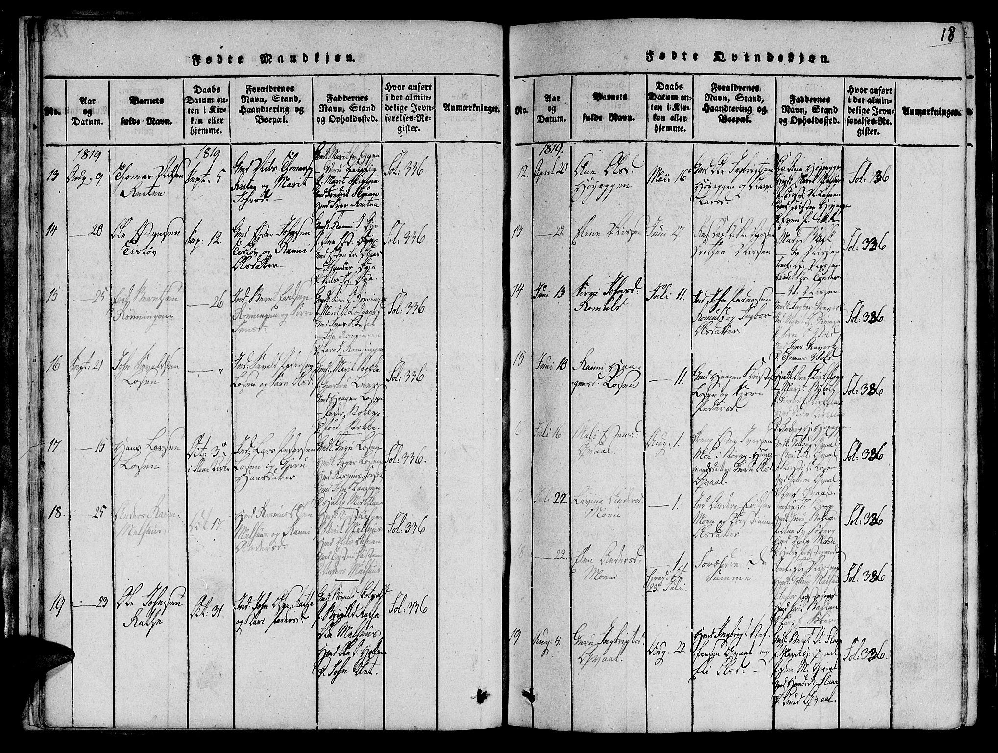 Ministerialprotokoller, klokkerbøker og fødselsregistre - Sør-Trøndelag, SAT/A-1456/691/L1065: Parish register (official) no. 691A03 /1, 1816-1826, p. 18