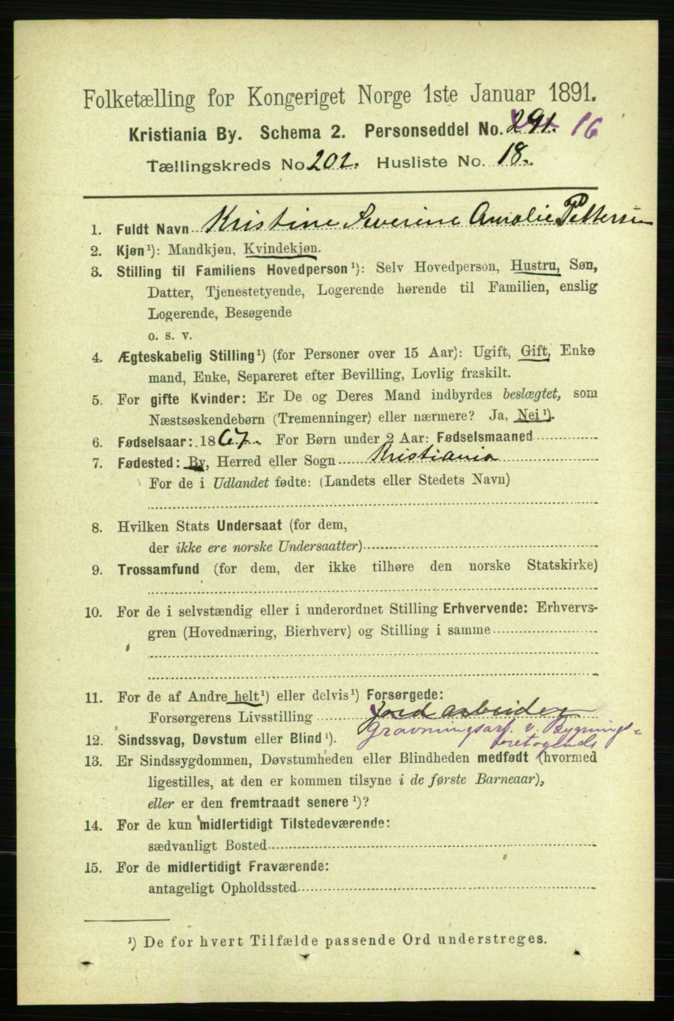 RA, 1891 census for 0301 Kristiania, 1891, p. 121815