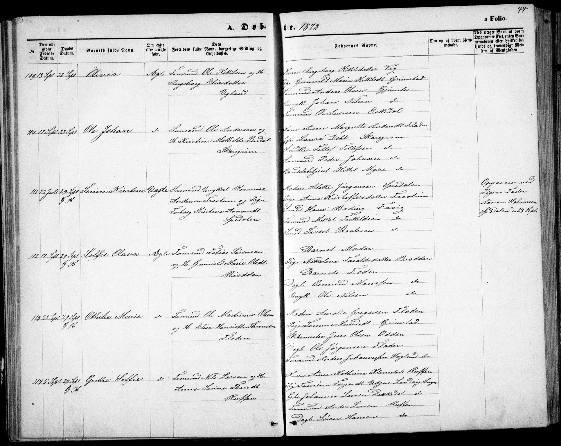 Fjære sokneprestkontor, AV/SAK-1111-0011/F/Fb/L0010: Parish register (copy) no. B 10, 1871-1880, p. 44