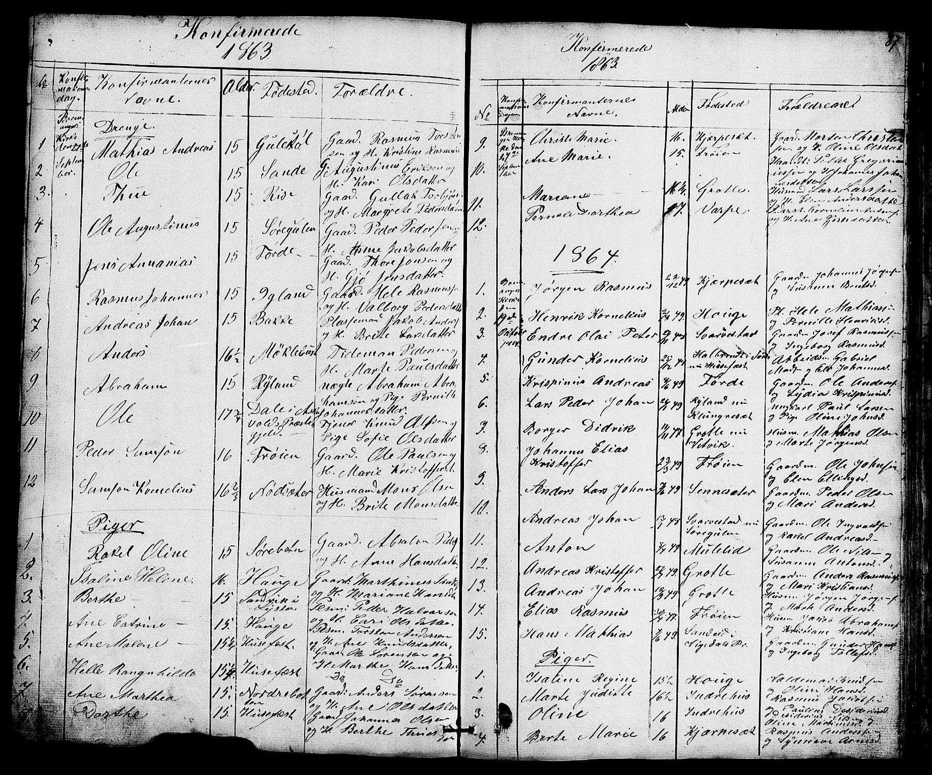 Bremanger sokneprestembete, SAB/A-82201/H/Hab/Haba/L0001: Parish register (copy) no. A 1, 1853-1865, p. 87