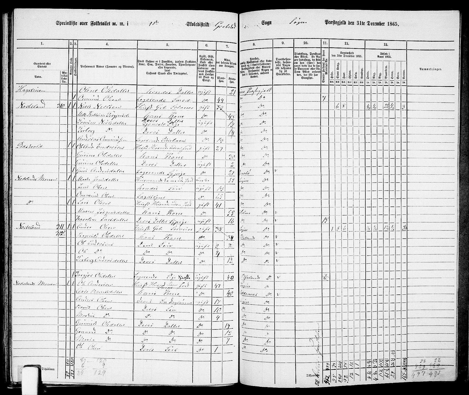 RA, 1865 census for Søgne, 1865, p. 141