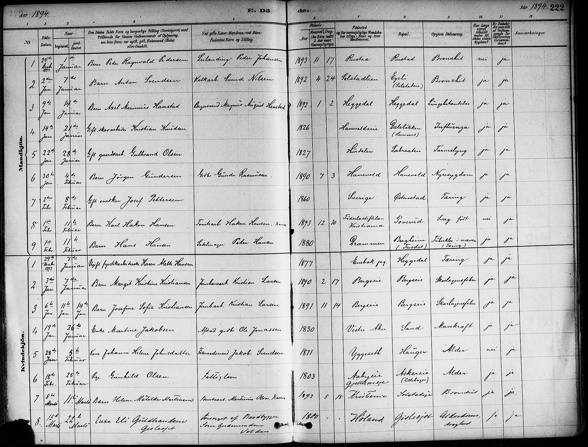 Asker prestekontor Kirkebøker, SAO/A-10256a/F/Fa/L0013: Parish register (official) no. I 13, 1879-1896, p. 222