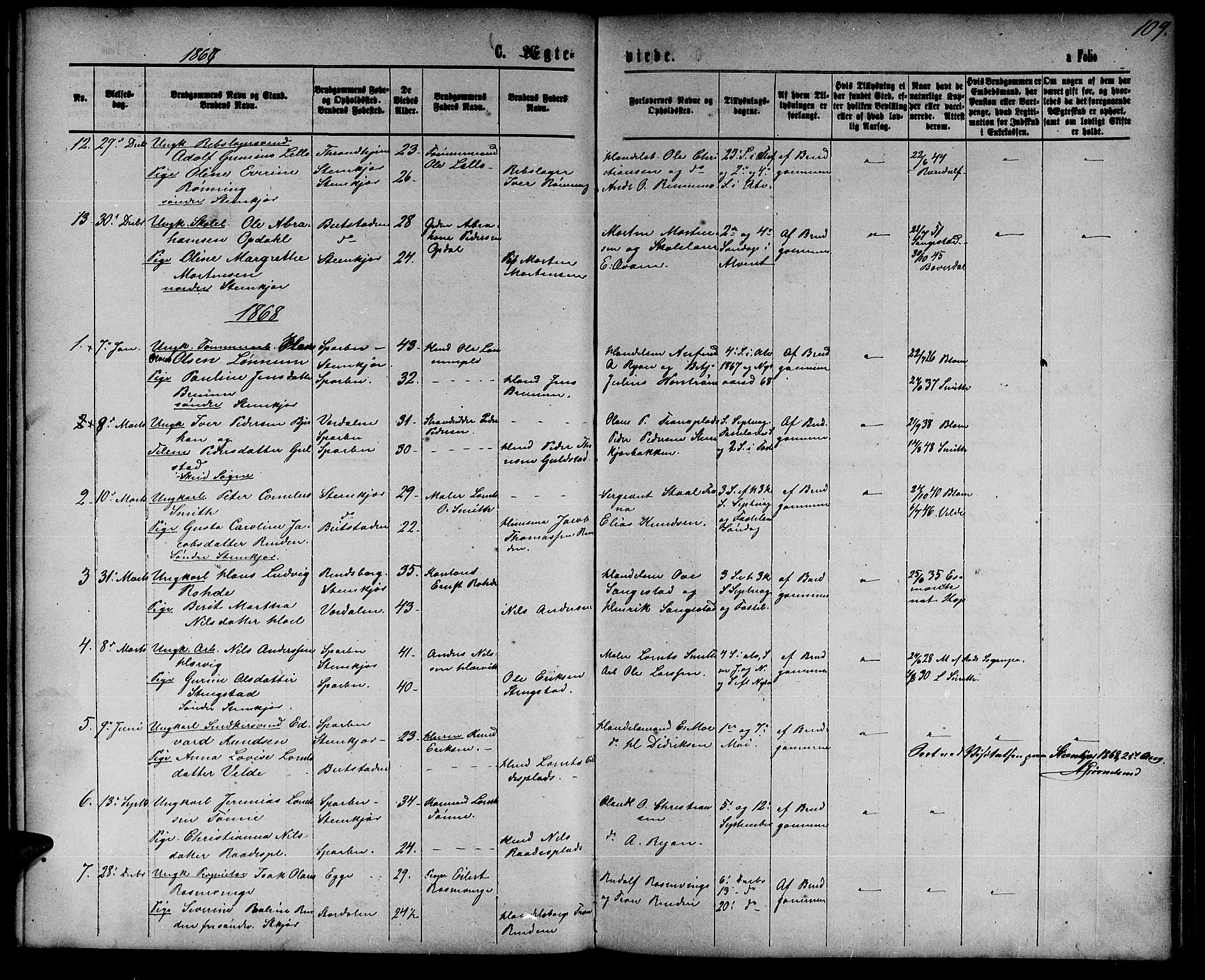 Ministerialprotokoller, klokkerbøker og fødselsregistre - Nord-Trøndelag, AV/SAT-A-1458/739/L0373: Parish register (copy) no. 739C01, 1865-1882, p. 109