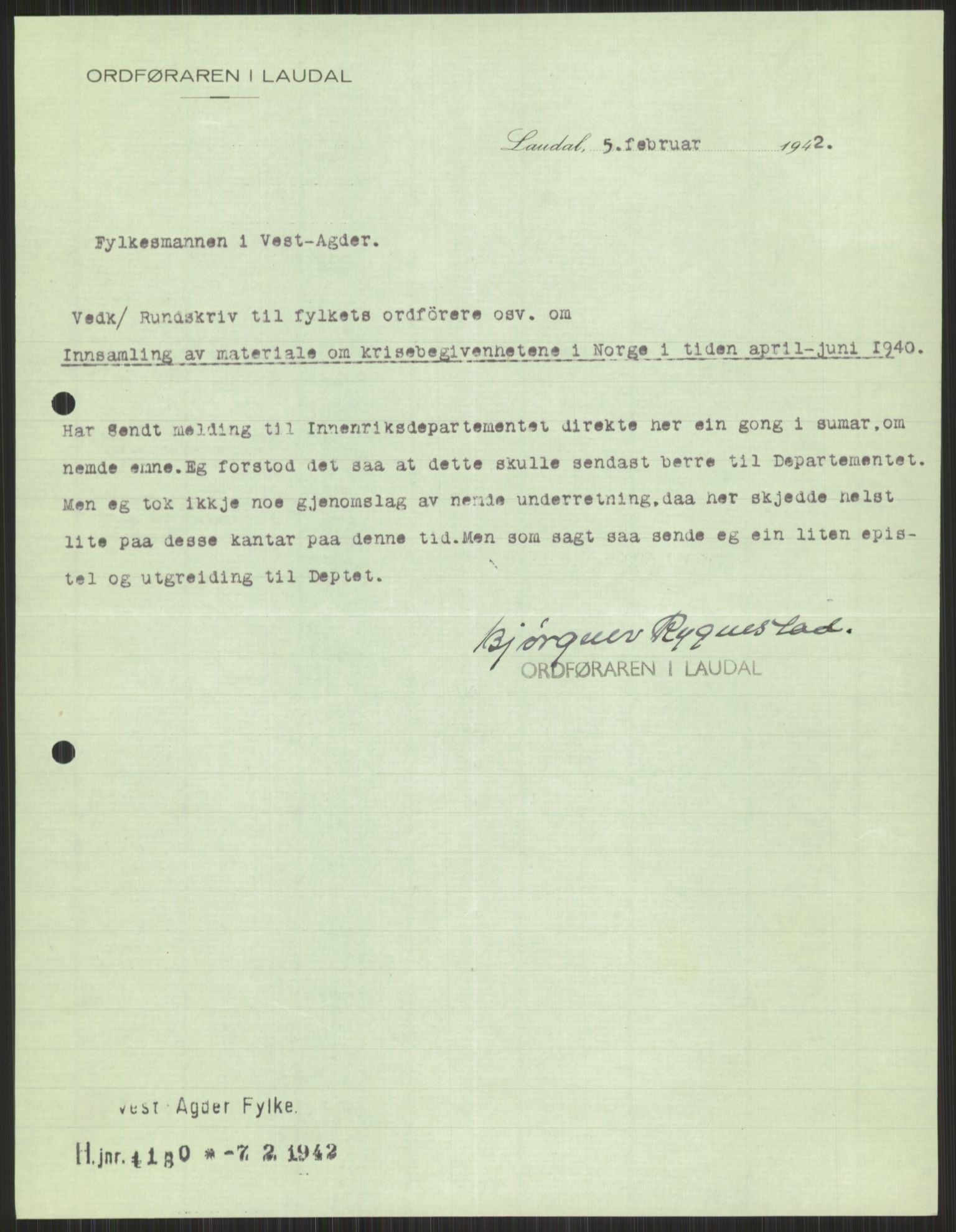 Forsvaret, Forsvarets krigshistoriske avdeling, AV/RA-RAFA-2017/Y/Ya/L0014: II-C-11-31 - Fylkesmenn.  Rapporter om krigsbegivenhetene 1940., 1940, p. 874