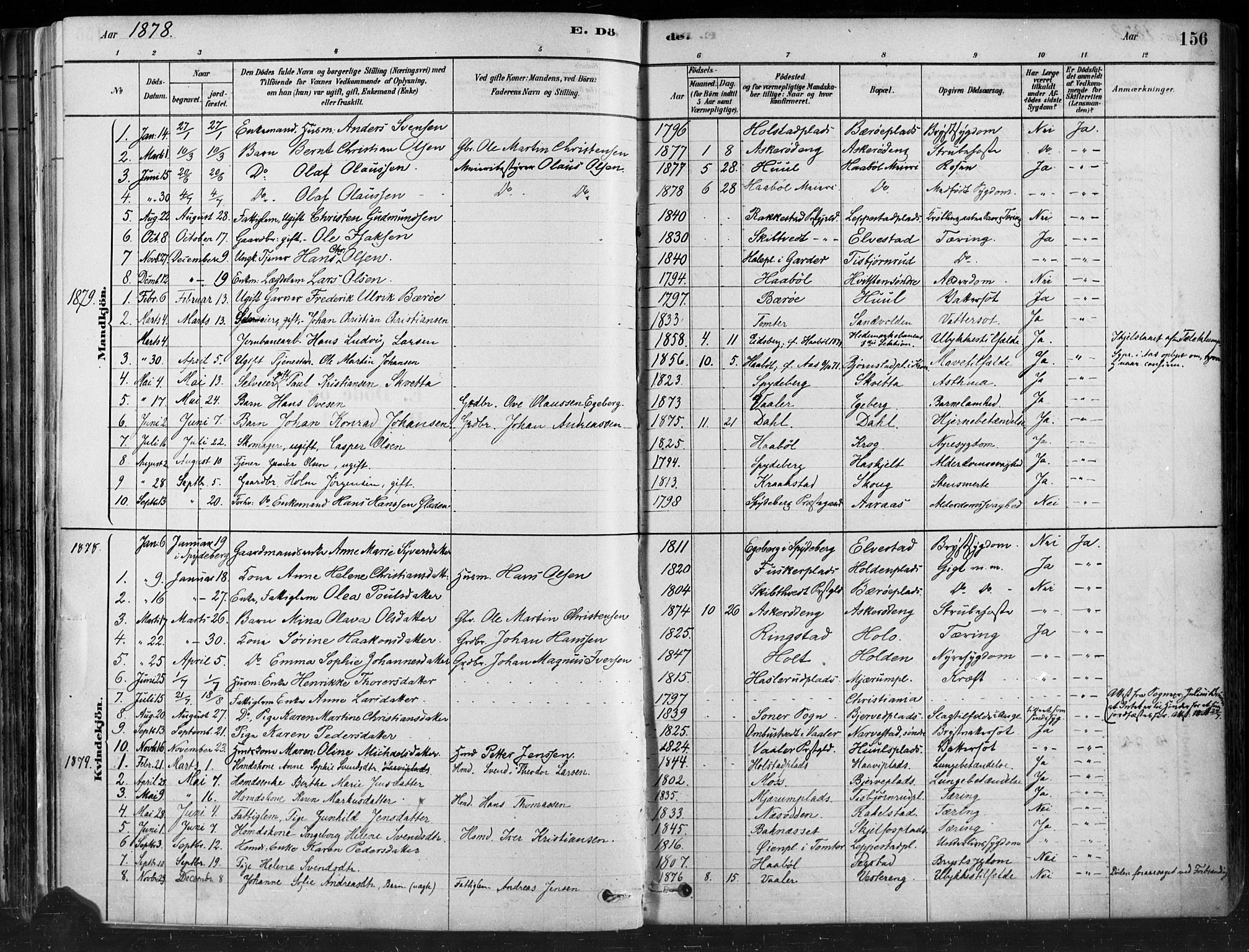 Hobøl prestekontor Kirkebøker, AV/SAO-A-2002/F/Fa/L0005: Parish register (official) no. I 5, 1878-1904, p. 156