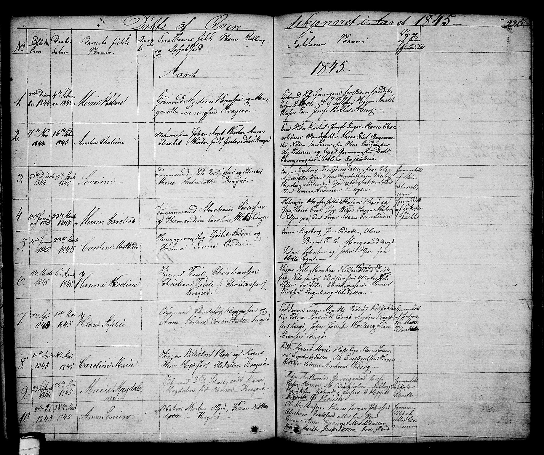 Kragerø kirkebøker, SAKO/A-278/G/Ga/L0003: Parish register (copy) no. 3, 1832-1852, p. 225