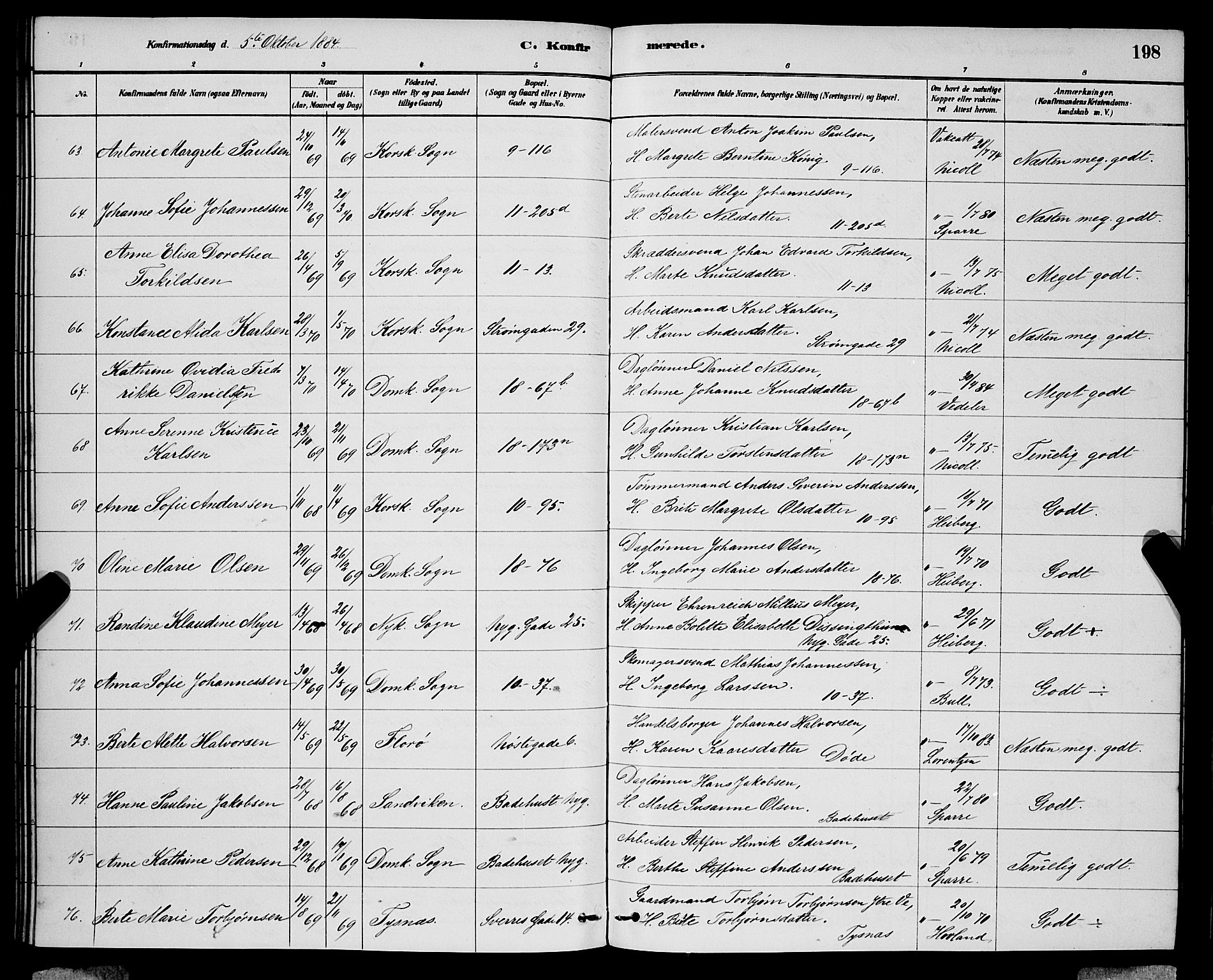 Domkirken sokneprestembete, SAB/A-74801/H/Hab/L0024: Parish register (copy) no. C 4, 1880-1899, p. 198