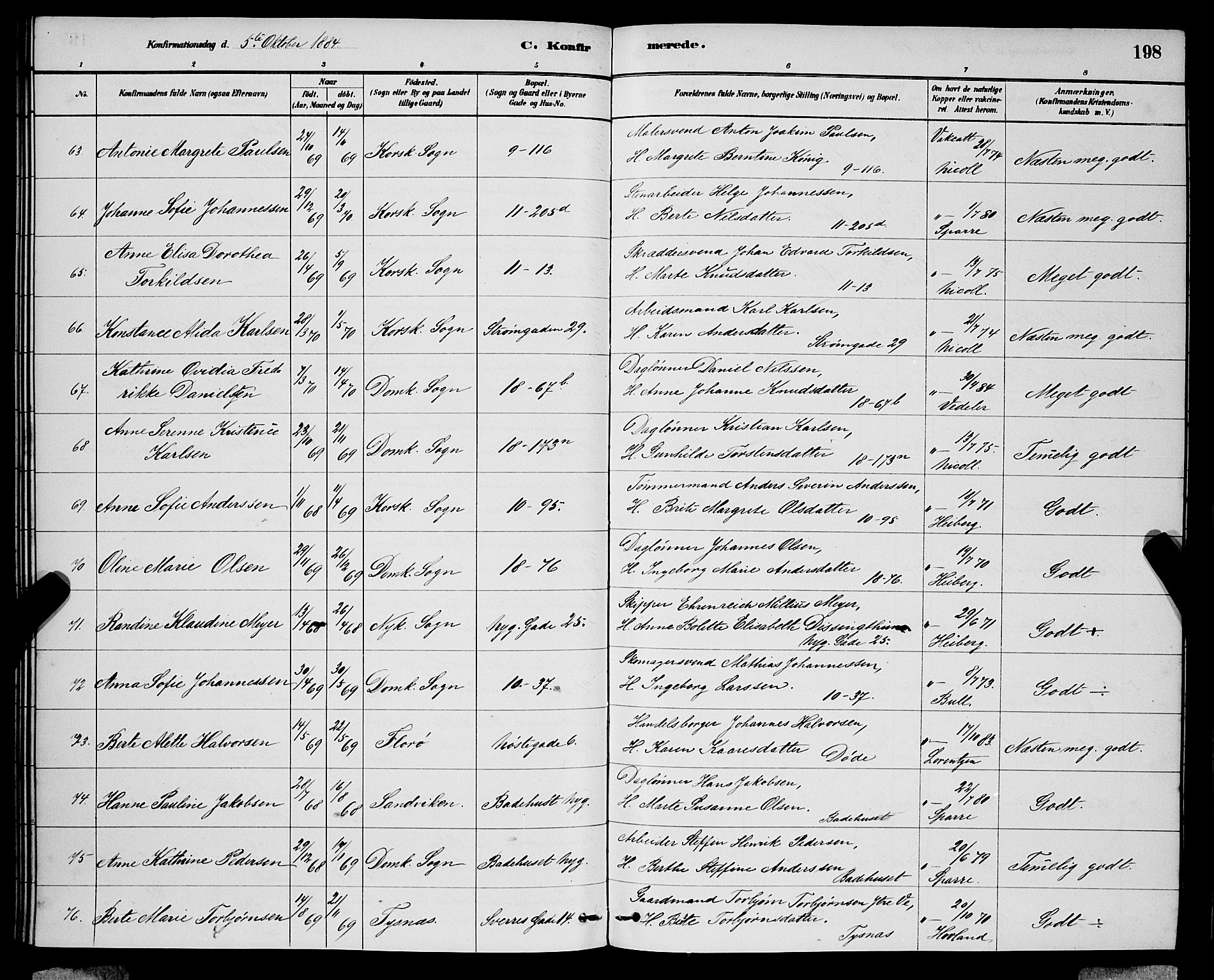 Domkirken sokneprestembete, AV/SAB-A-74801/H/Hab/L0024: Parish register (copy) no. C 4, 1880-1899, p. 198