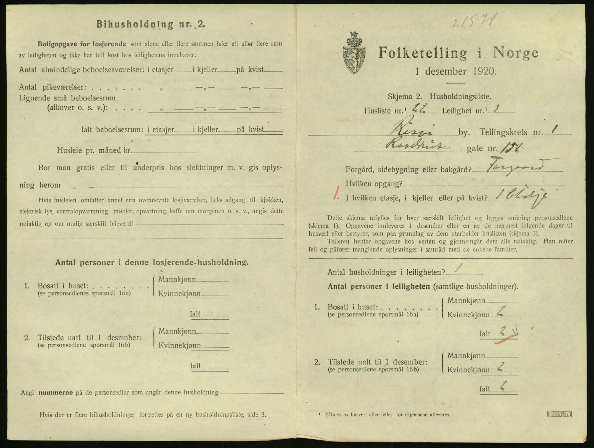 SAK, 1920 census for Risør, 1920, p. 1395