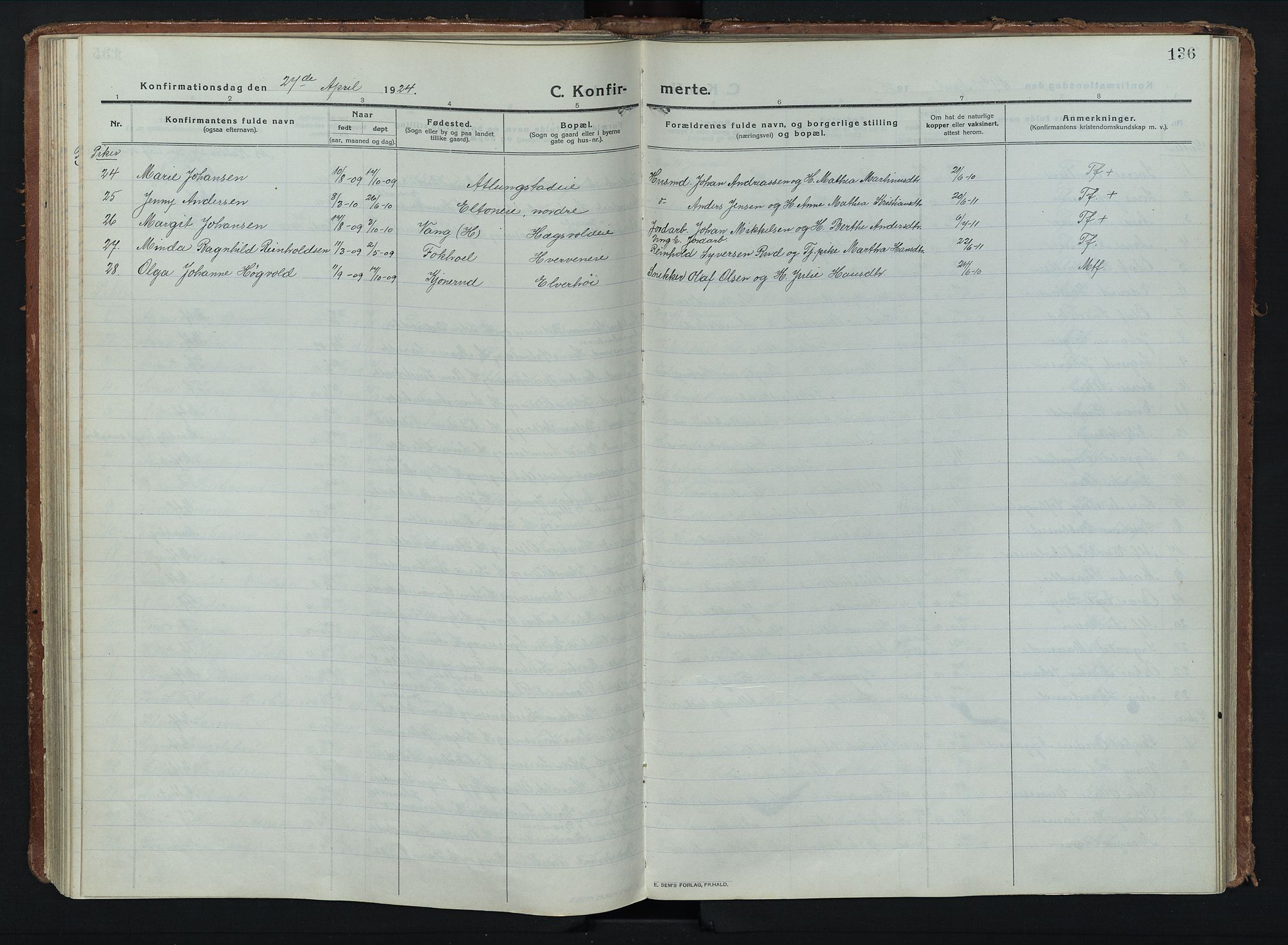 Stange prestekontor, AV/SAH-PREST-002/K/L0028: Parish register (official) no. 28, 1913-1932, p. 136