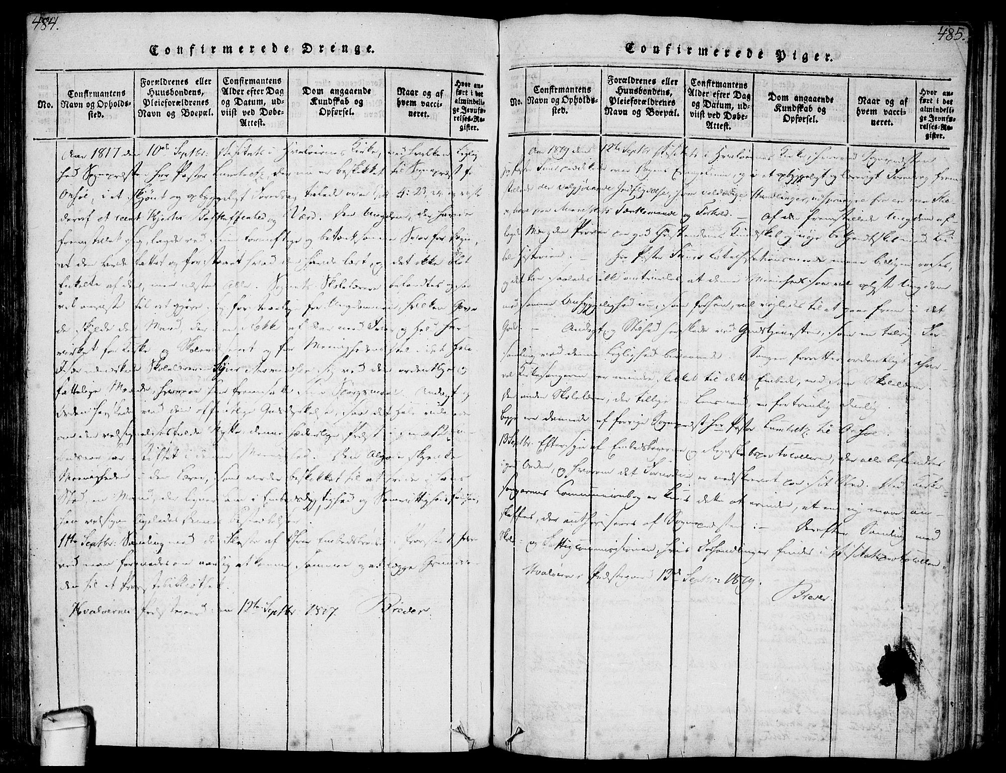 Hvaler prestekontor Kirkebøker, SAO/A-2001/F/Fa/L0005: Parish register (official) no. I 5, 1816-1845, p. 484-485