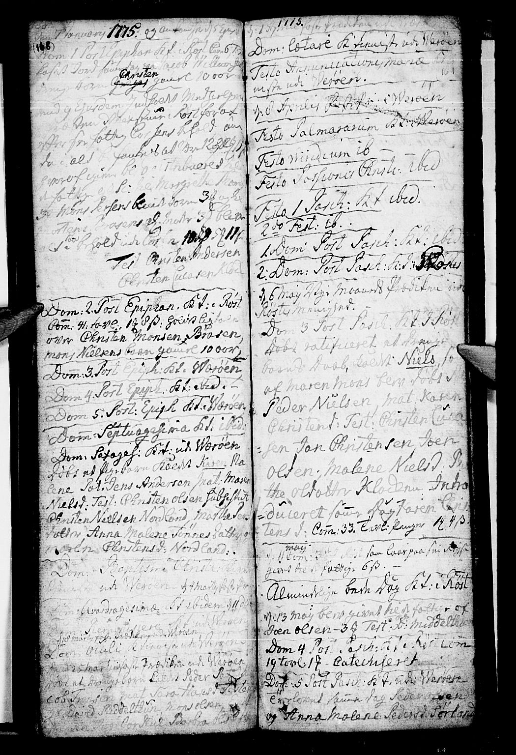 Ministerialprotokoller, klokkerbøker og fødselsregistre - Nordland, AV/SAT-A-1459/807/L0118: Parish register (official) no. 807A01, 1752-1798, p. 168-169