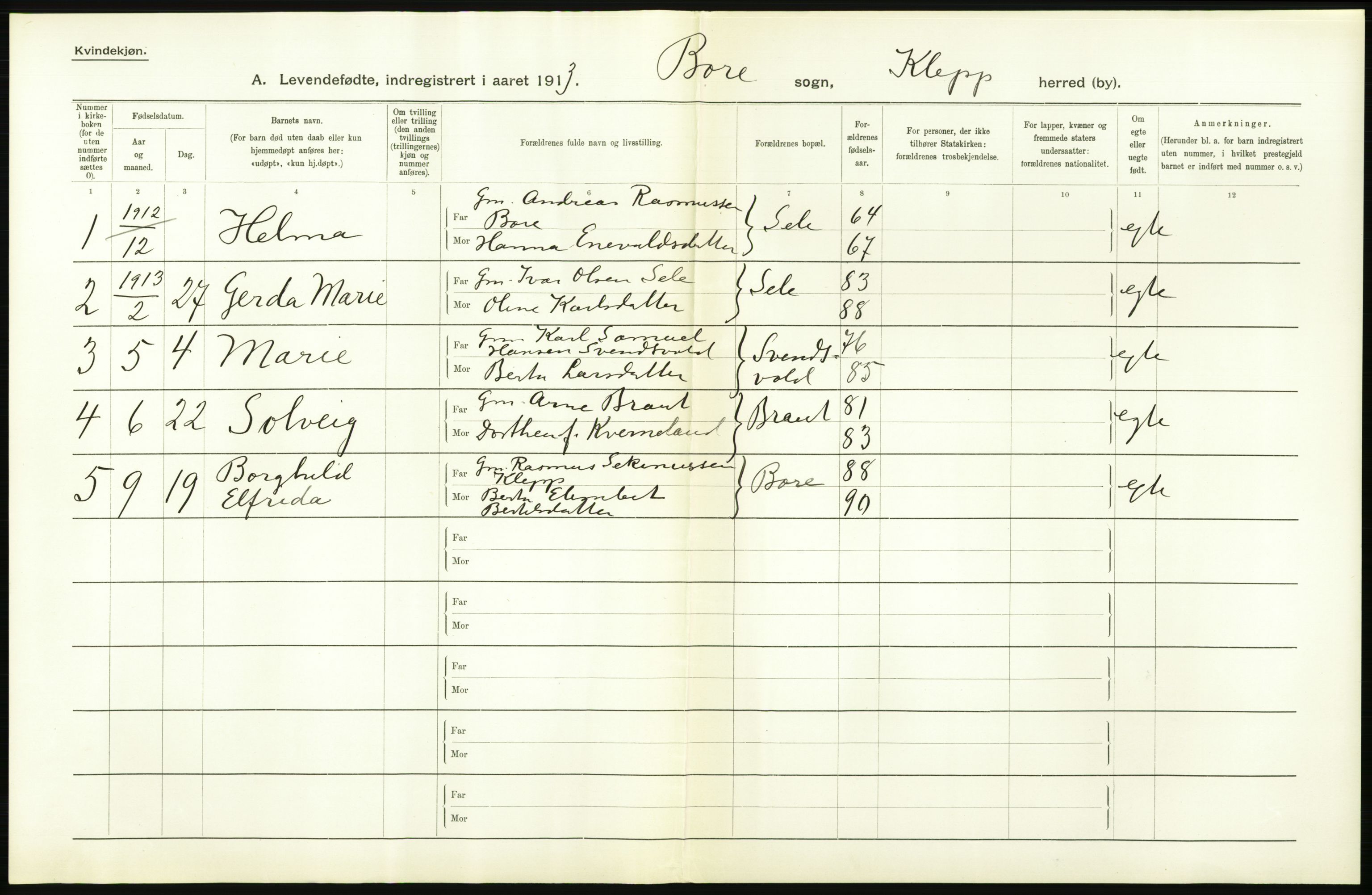 Statistisk sentralbyrå, Sosiodemografiske emner, Befolkning, AV/RA-S-2228/D/Df/Dfb/Dfbc/L0025: Stavanger amt: Levendefødte menn og kvinner. Bygder., 1913, p. 4