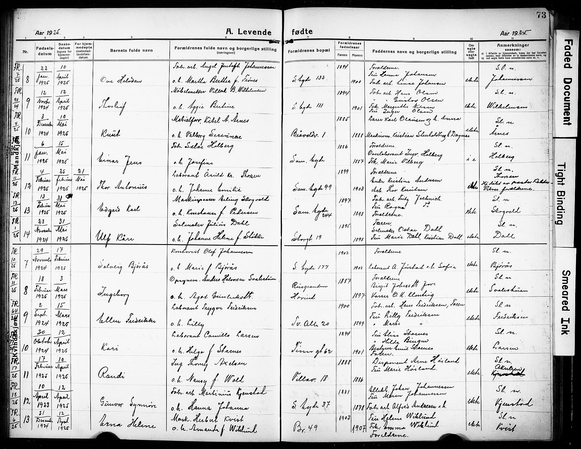 Rjukan kirkebøker, SAKO/A-294/G/Ga/L0003: Parish register (copy) no. 3, 1920-1928, p. 73