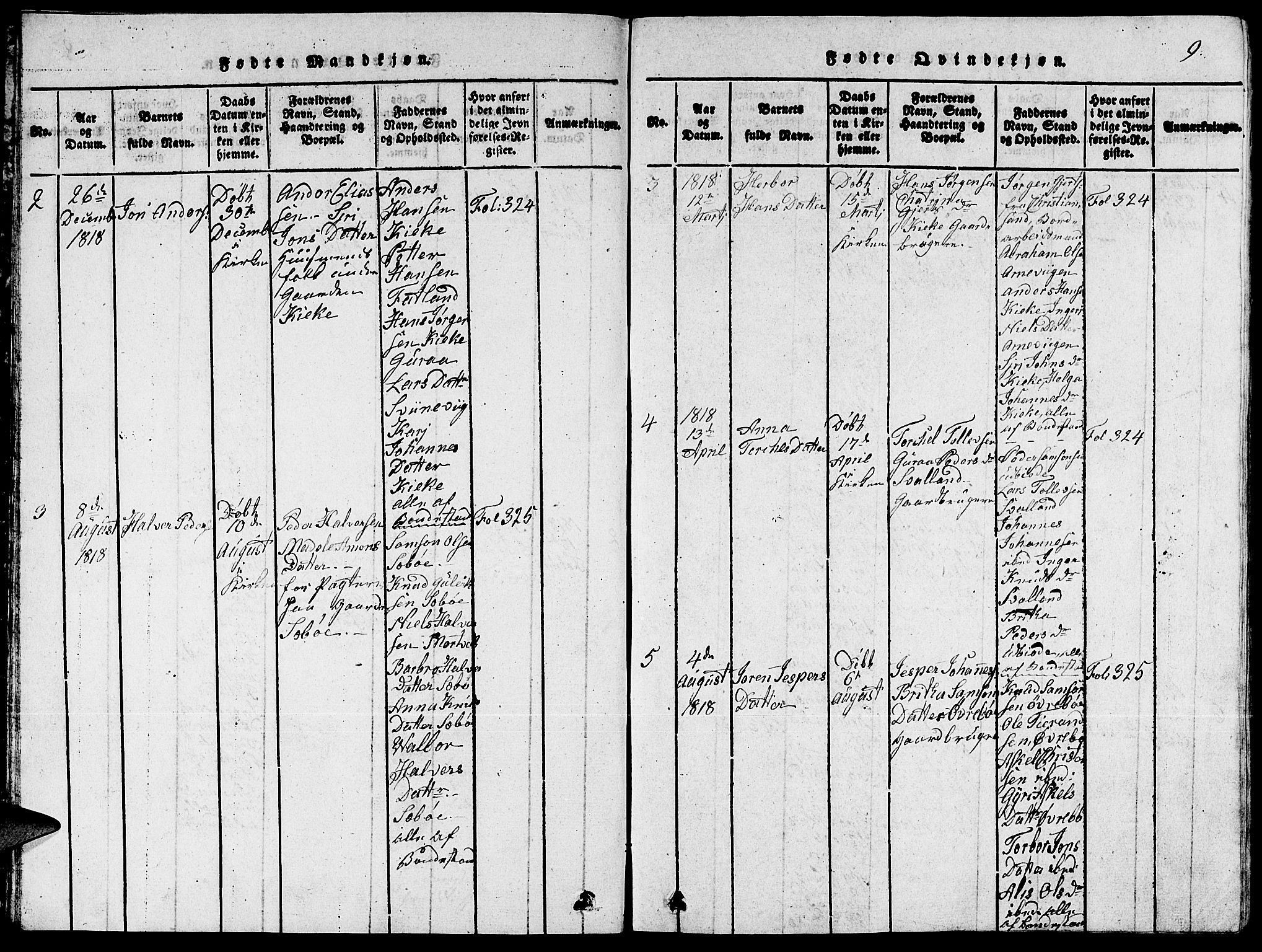 Fjelberg sokneprestembete, SAB/A-75201/H/Hab: Parish register (copy) no. A 1, 1816-1823, p. 9