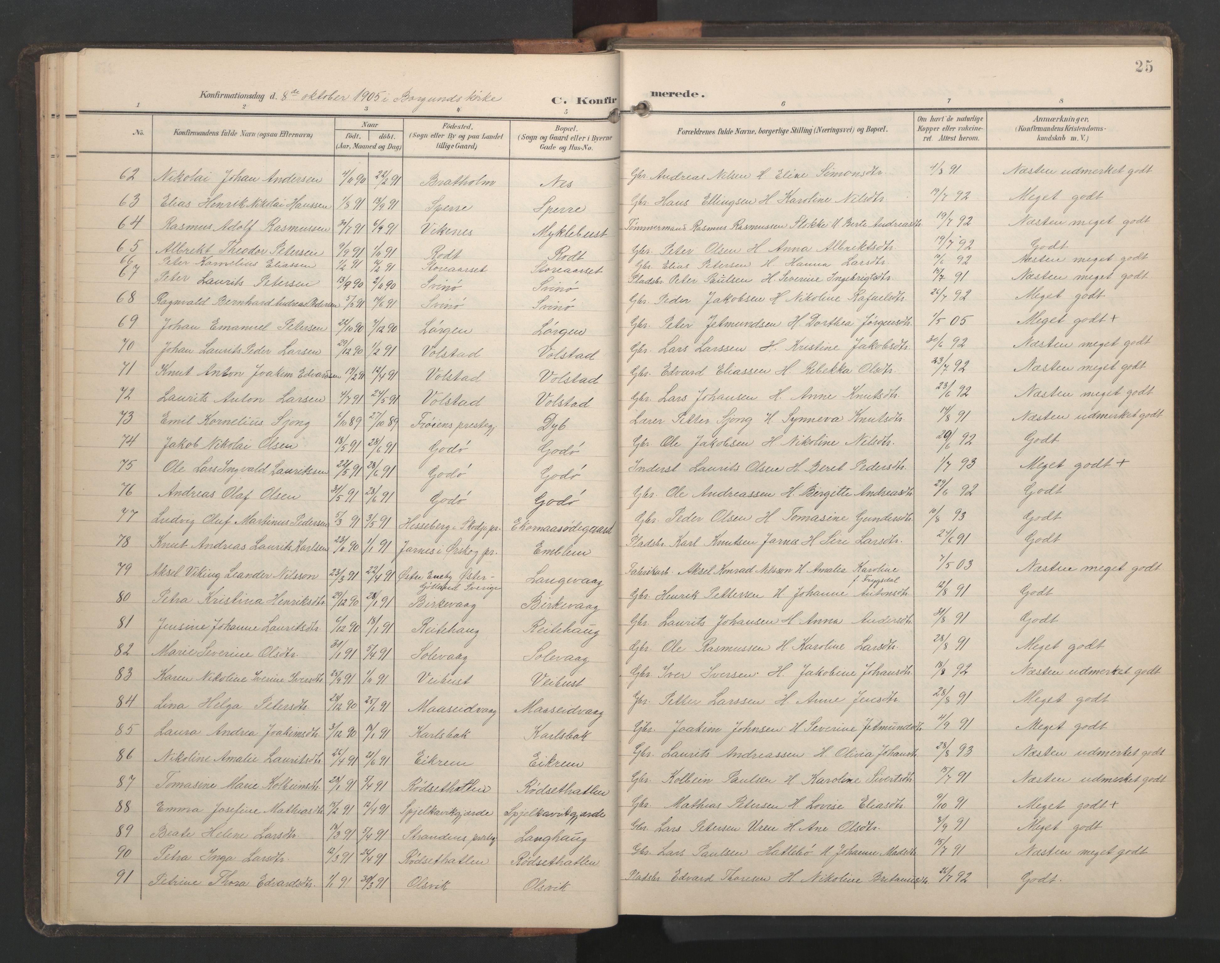 Ministerialprotokoller, klokkerbøker og fødselsregistre - Møre og Romsdal, AV/SAT-A-1454/528/L0433: Parish register (copy) no. 528C14, 1899-1922, p. 25