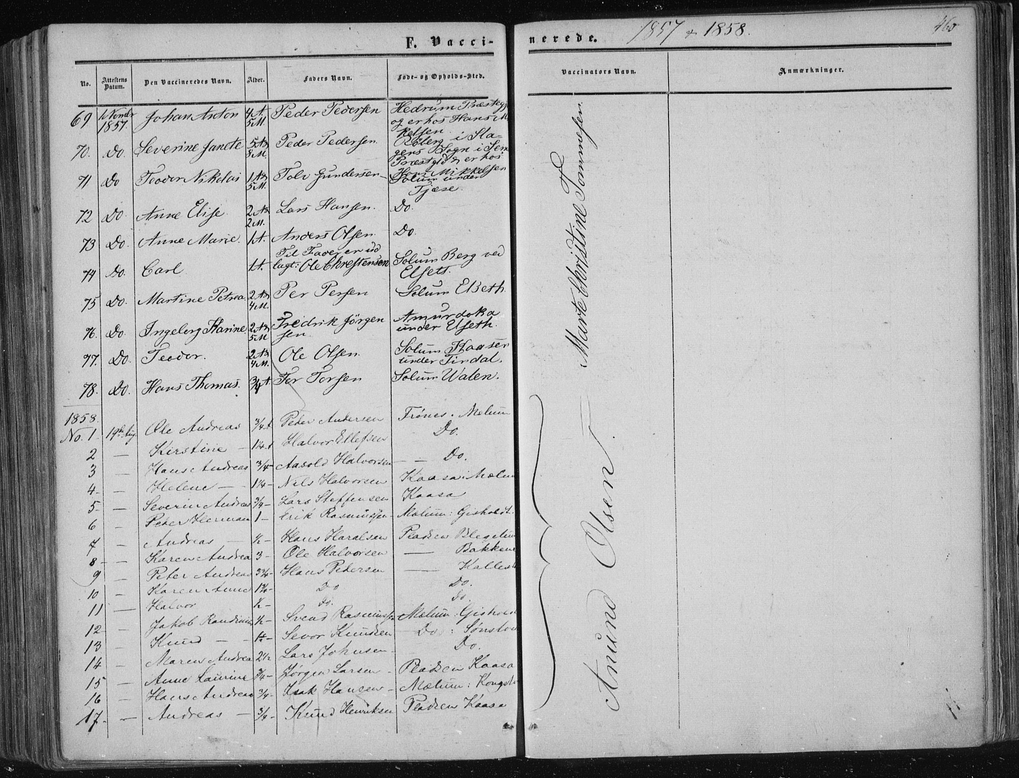 Solum kirkebøker, SAKO/A-306/F/Fa/L0007: Parish register (official) no. I 7, 1856-1864, p. 460