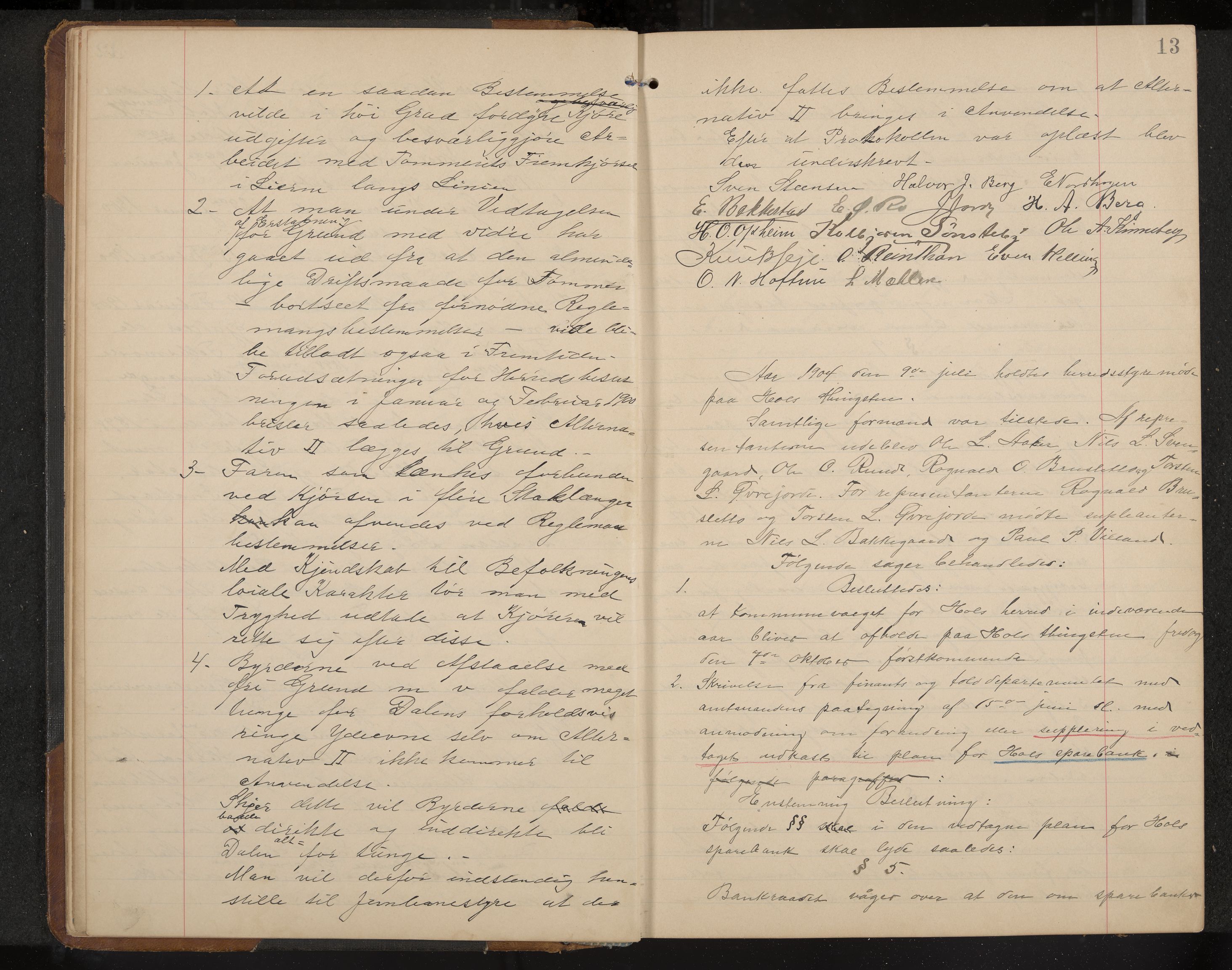 Hol formannskap og sentraladministrasjon, IKAK/0620021-1/A/L0004: Møtebok, 1904-1909, p. 13