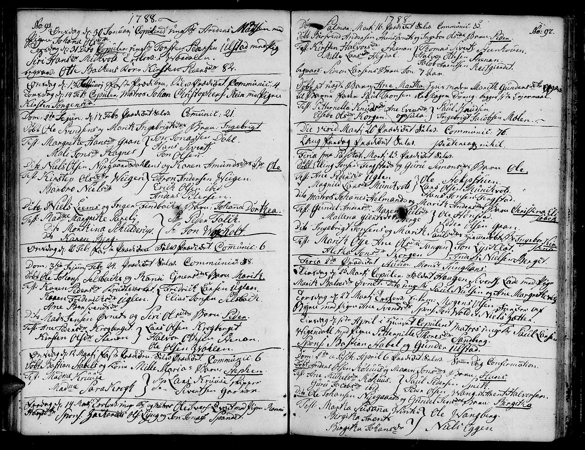 Ministerialprotokoller, klokkerbøker og fødselsregistre - Sør-Trøndelag, SAT/A-1456/604/L0180: Parish register (official) no. 604A01, 1780-1797, p. 91-92
