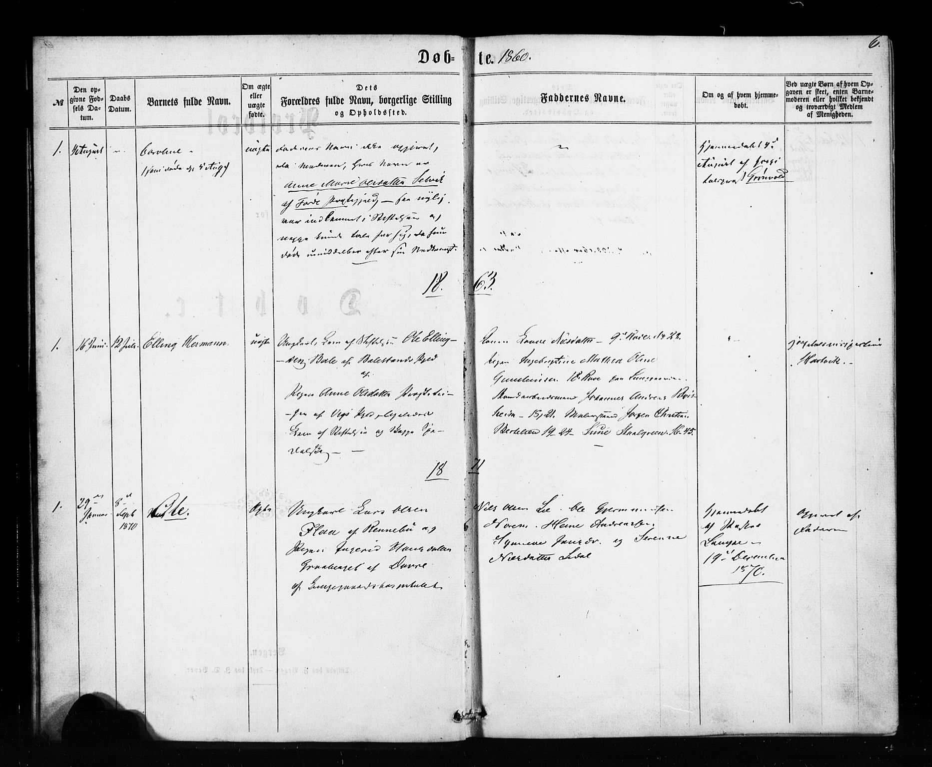 Pleiestiftelsen nr. 1 for spedalske sokneprestembete*, SAB/-: Parish register (official) no. A 1, 1859-1886, p. 6