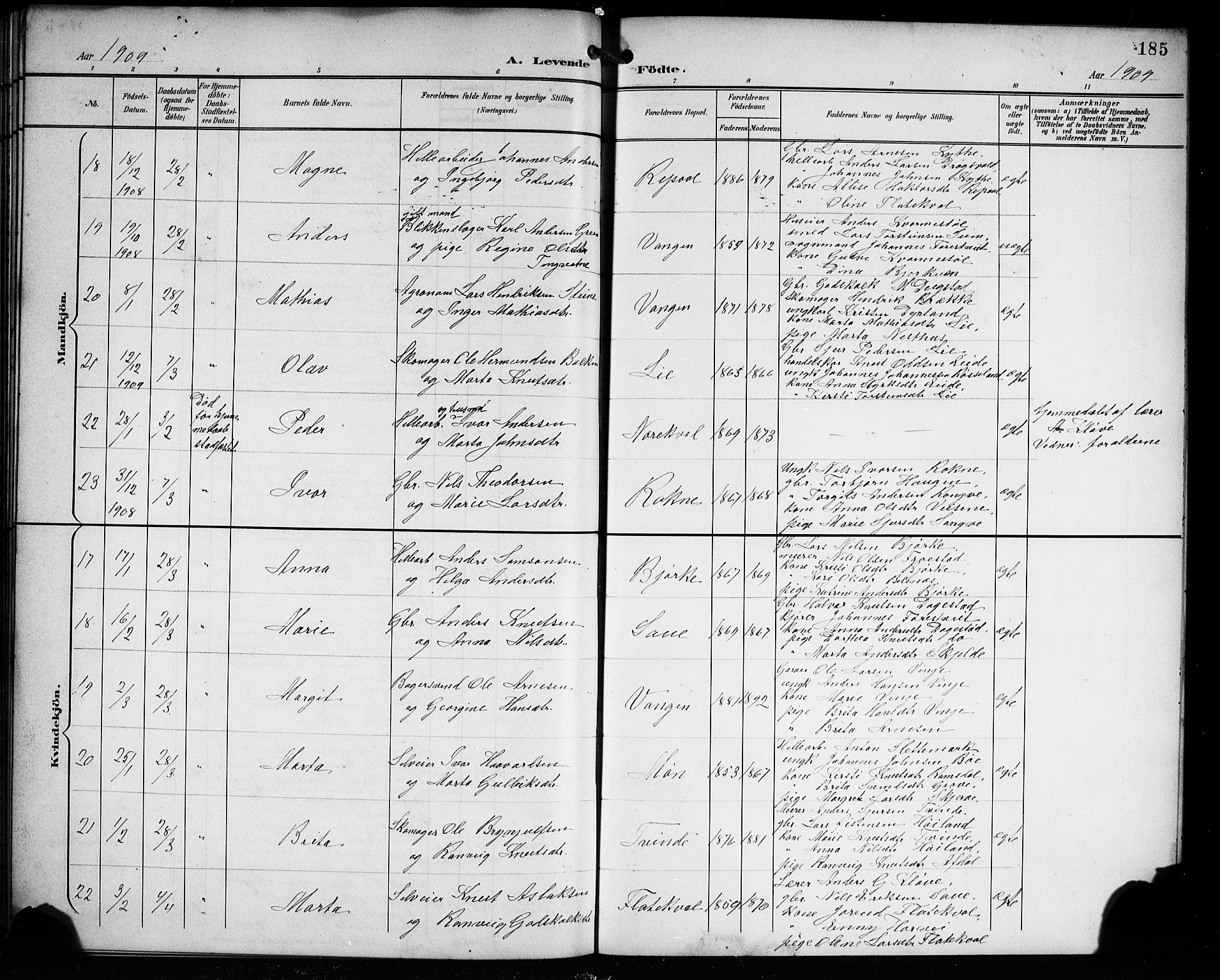 Voss sokneprestembete, SAB/A-79001/H/Hab: Parish register (copy) no. C 2, 1900-1909, p. 185
