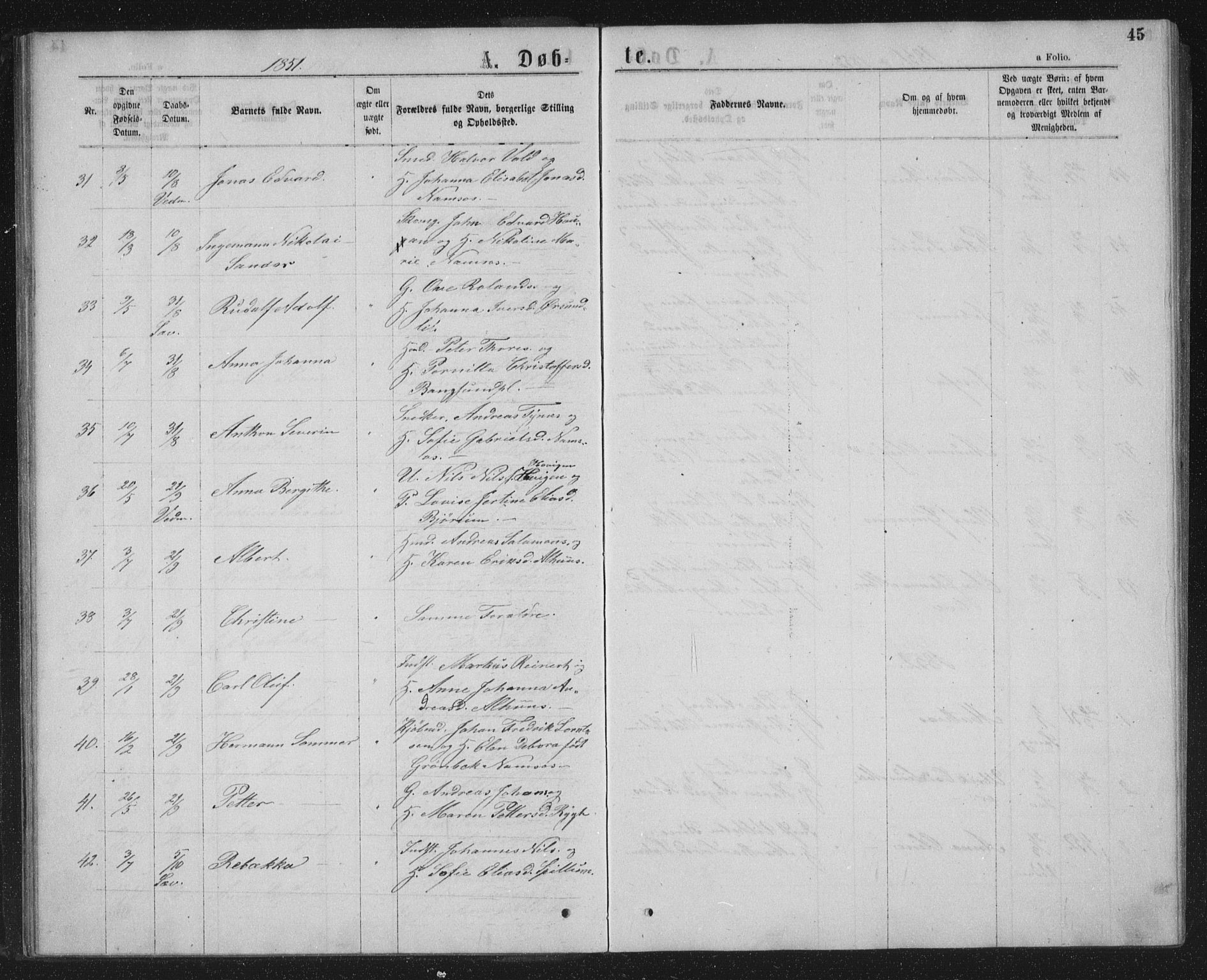 Ministerialprotokoller, klokkerbøker og fødselsregistre - Nord-Trøndelag, AV/SAT-A-1458/768/L0566: Parish register (official) no. 768A01, 1836-1865, p. 45