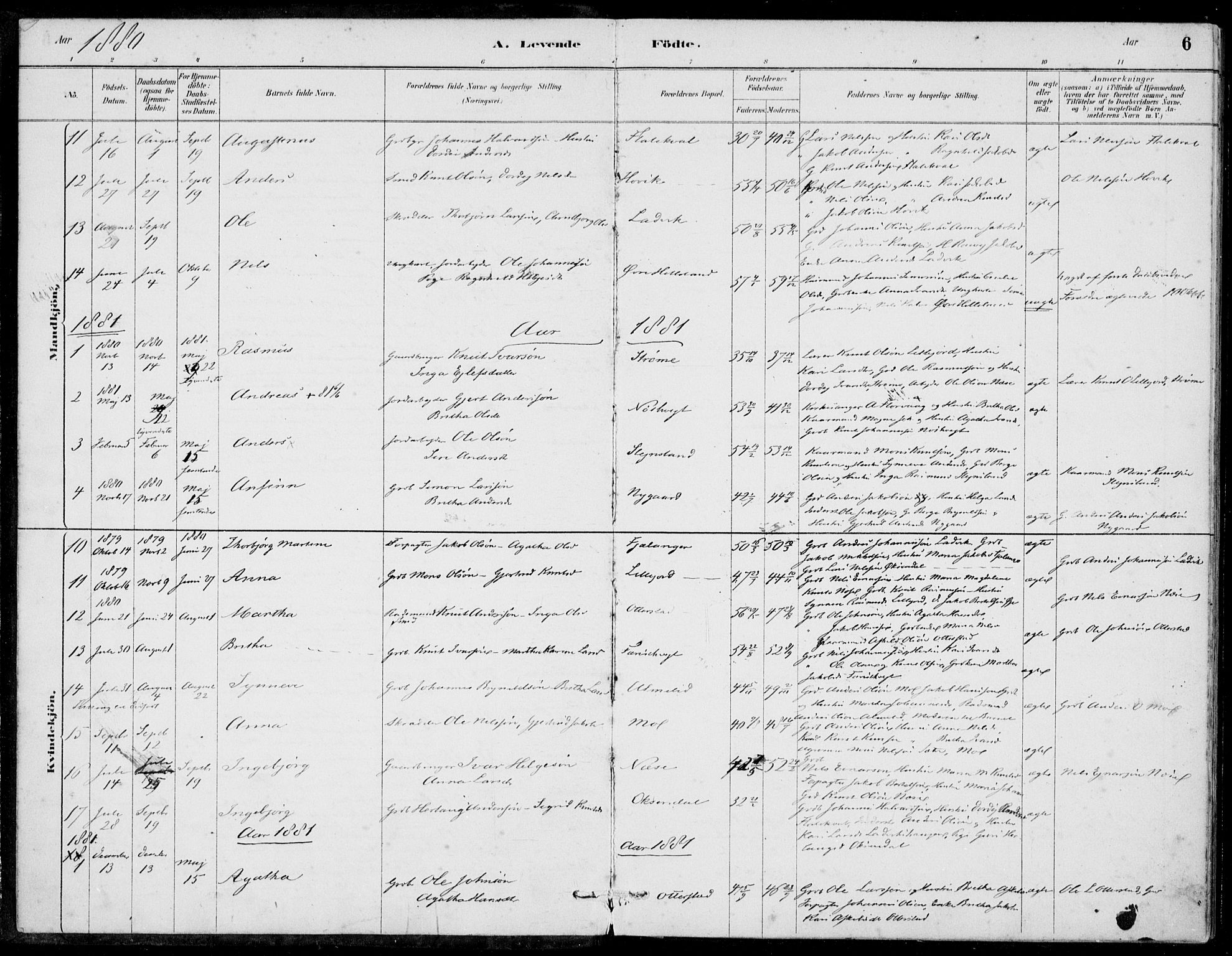 Hosanger sokneprestembete, AV/SAB-A-75801/H/Haa: Parish register (official) no. C  1, 1880-1900, p. 6