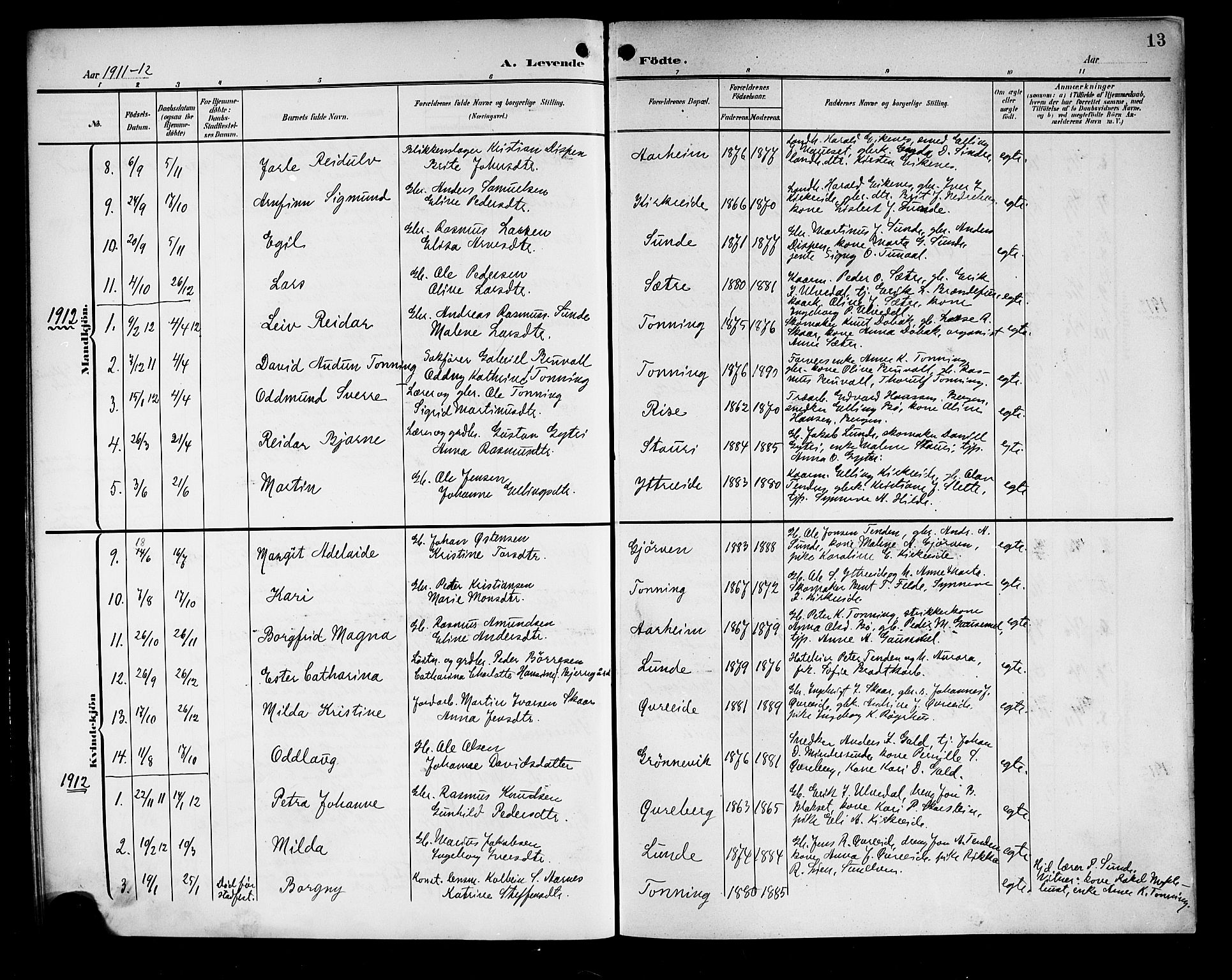 Stryn Sokneprestembete, AV/SAB-A-82501: Parish register (copy) no. A 3, 1906-1924, p. 13