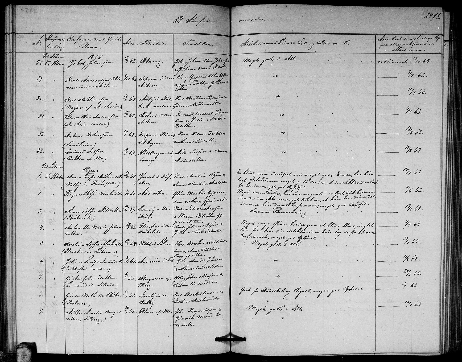 Høland prestekontor Kirkebøker, AV/SAO-A-10346a/G/Ga/L0006: Parish register (copy) no. I 6, 1869-1879, p. 247b