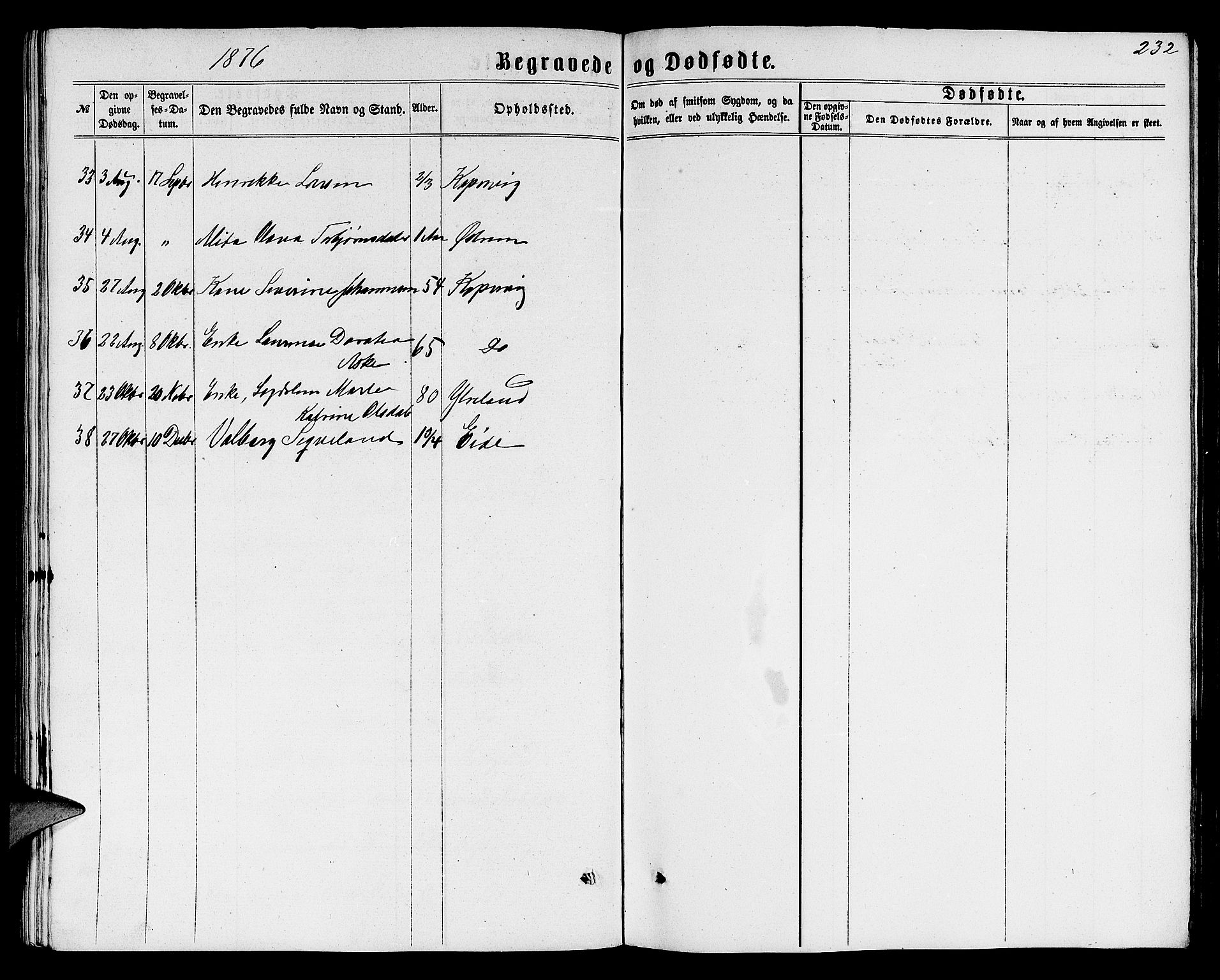 Avaldsnes sokneprestkontor, AV/SAST-A -101851/H/Ha/Hab/L0004: Parish register (copy) no. B 4, 1861-1876, p. 232