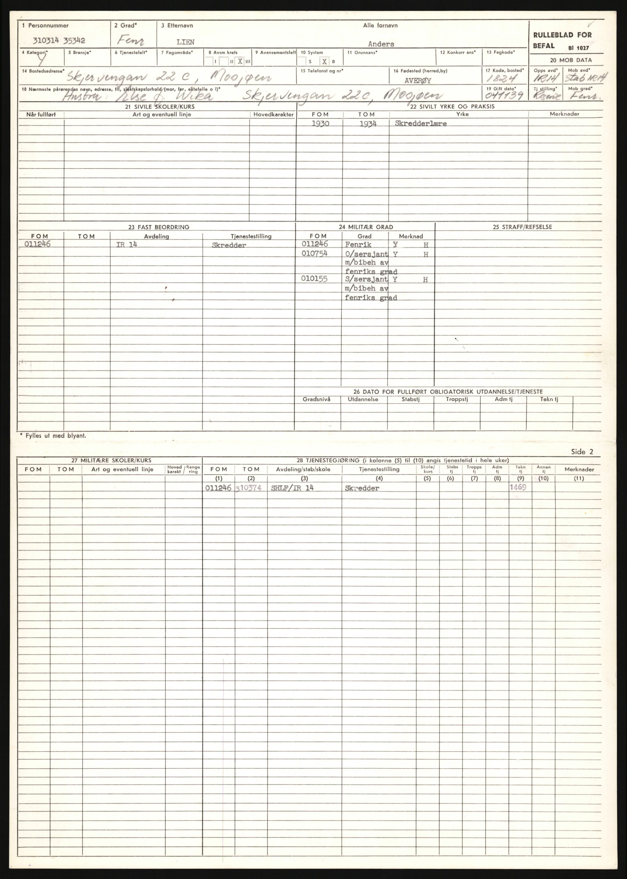 Forsvaret, Sør-Hålogaland landforsvar, AV/RA-RAFA-2552/P/Pa/L0302: Personellmapper for slettet personell, yrkesbefal og vernepliktig befal, født 1913-1916, 1932-1976, p. 227