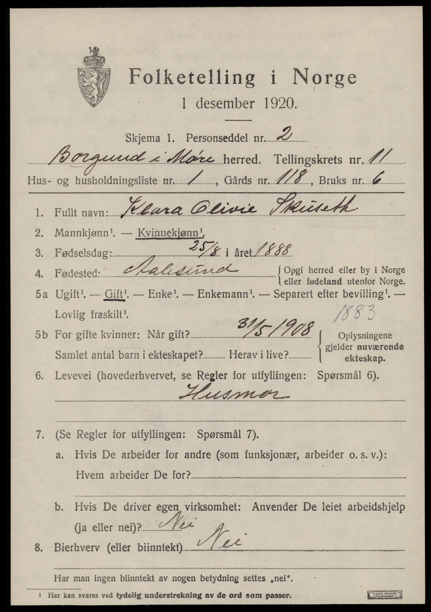 SAT, 1920 census for Borgund, 1920, p. 9840