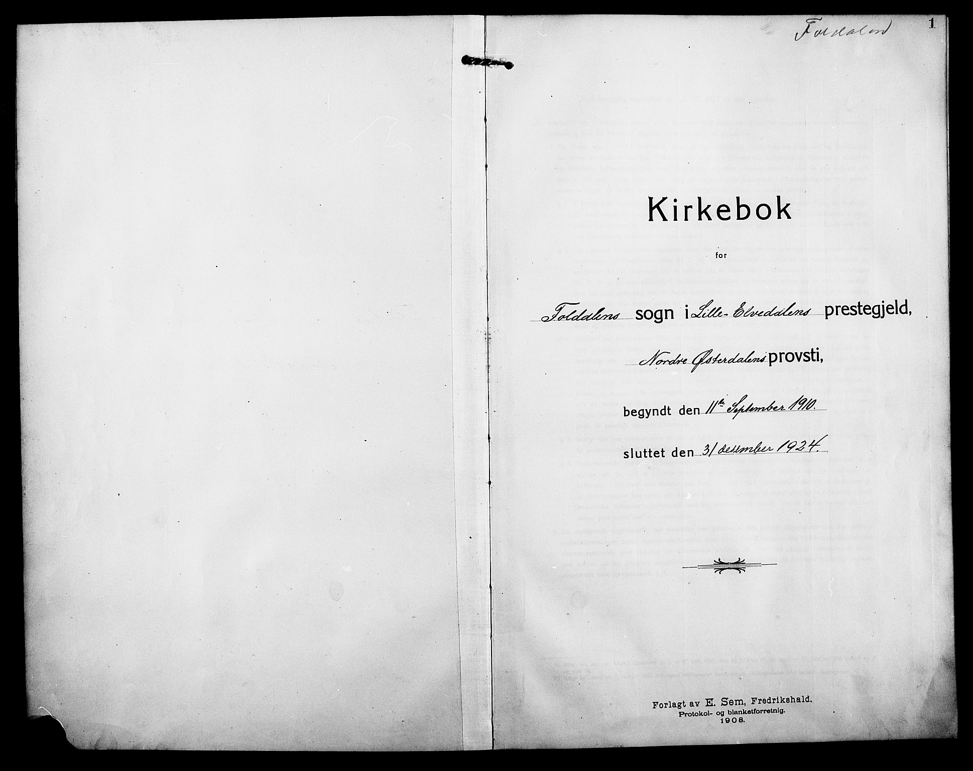 Alvdal prestekontor, SAH/PREST-060/H/Ha/Hab/L0006: Parish register (copy) no. 6, 1910-1924, p. 1