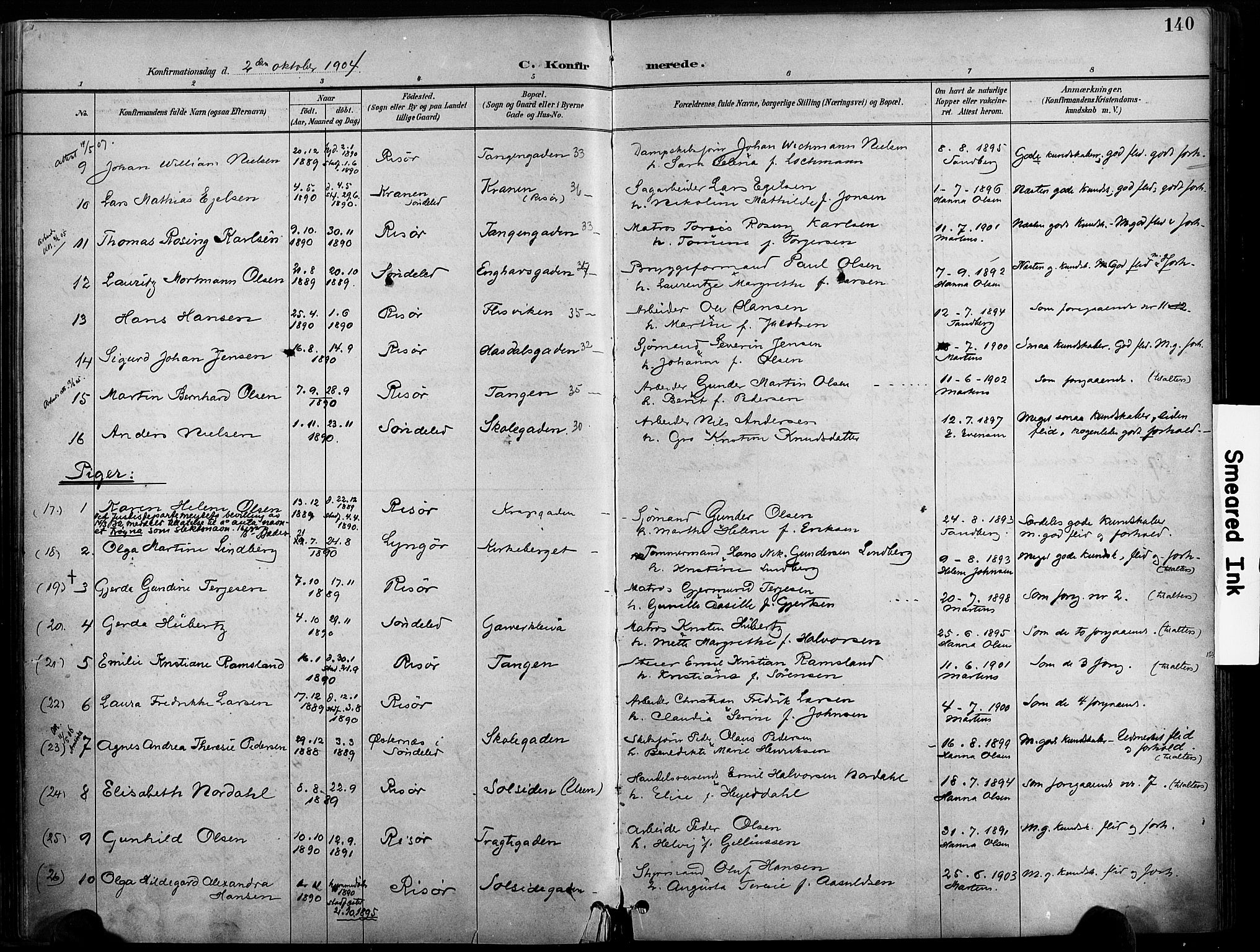 Risør sokneprestkontor, SAK/1111-0035/F/Fa/L0010: Parish register (official) no. A 10, 1896-1906, p. 140