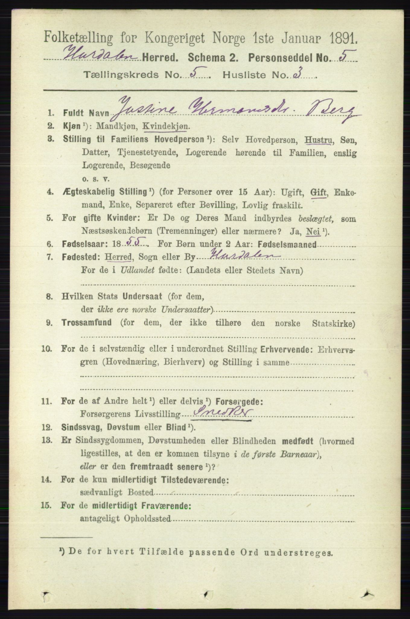 RA, 1891 census for 0239 Hurdal, 1891, p. 2032