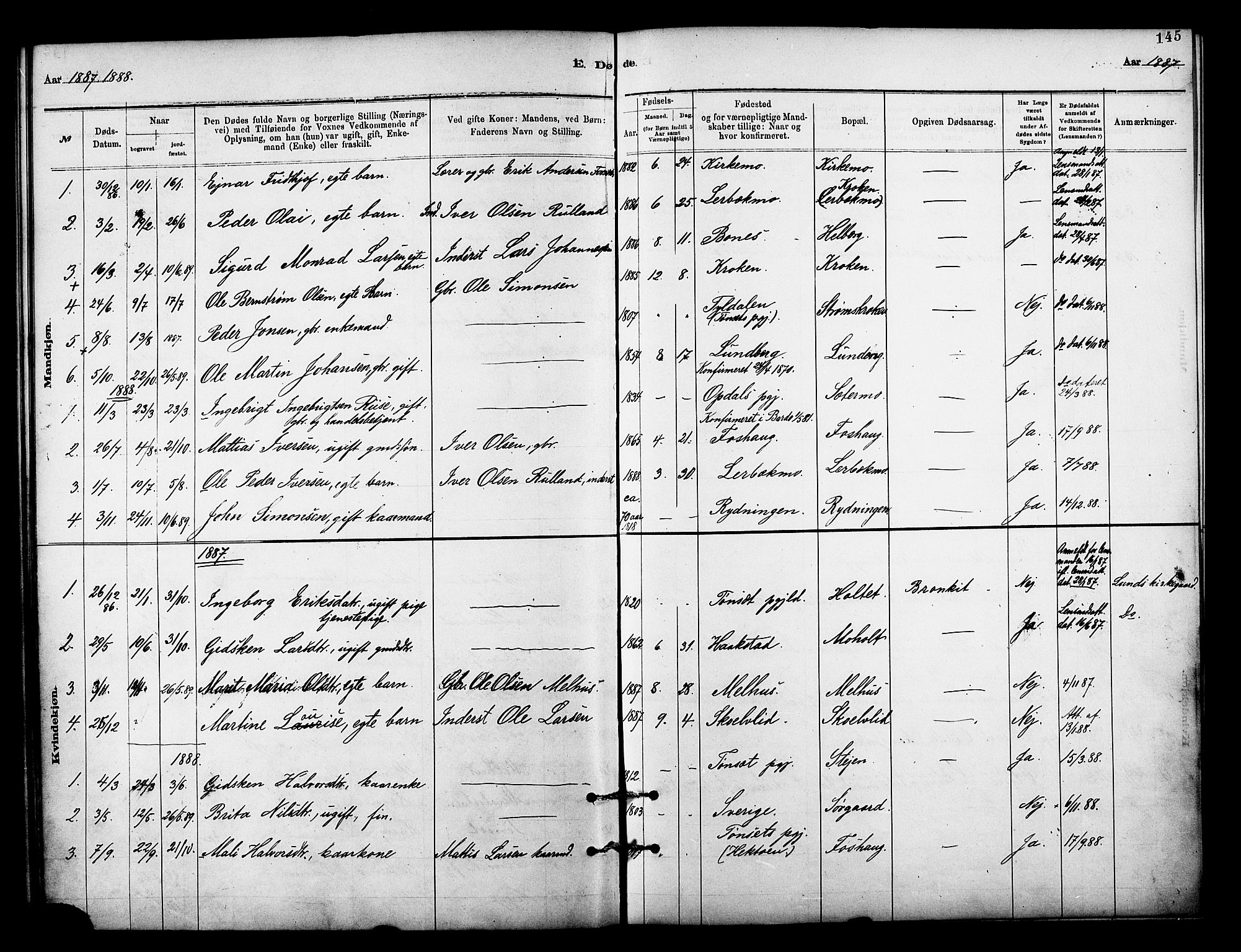 Målselv sokneprestembete, AV/SATØ-S-1311/G/Ga/Gaa/L0009kirke: Parish register (official) no. 9, 1878-1889, p. 145
