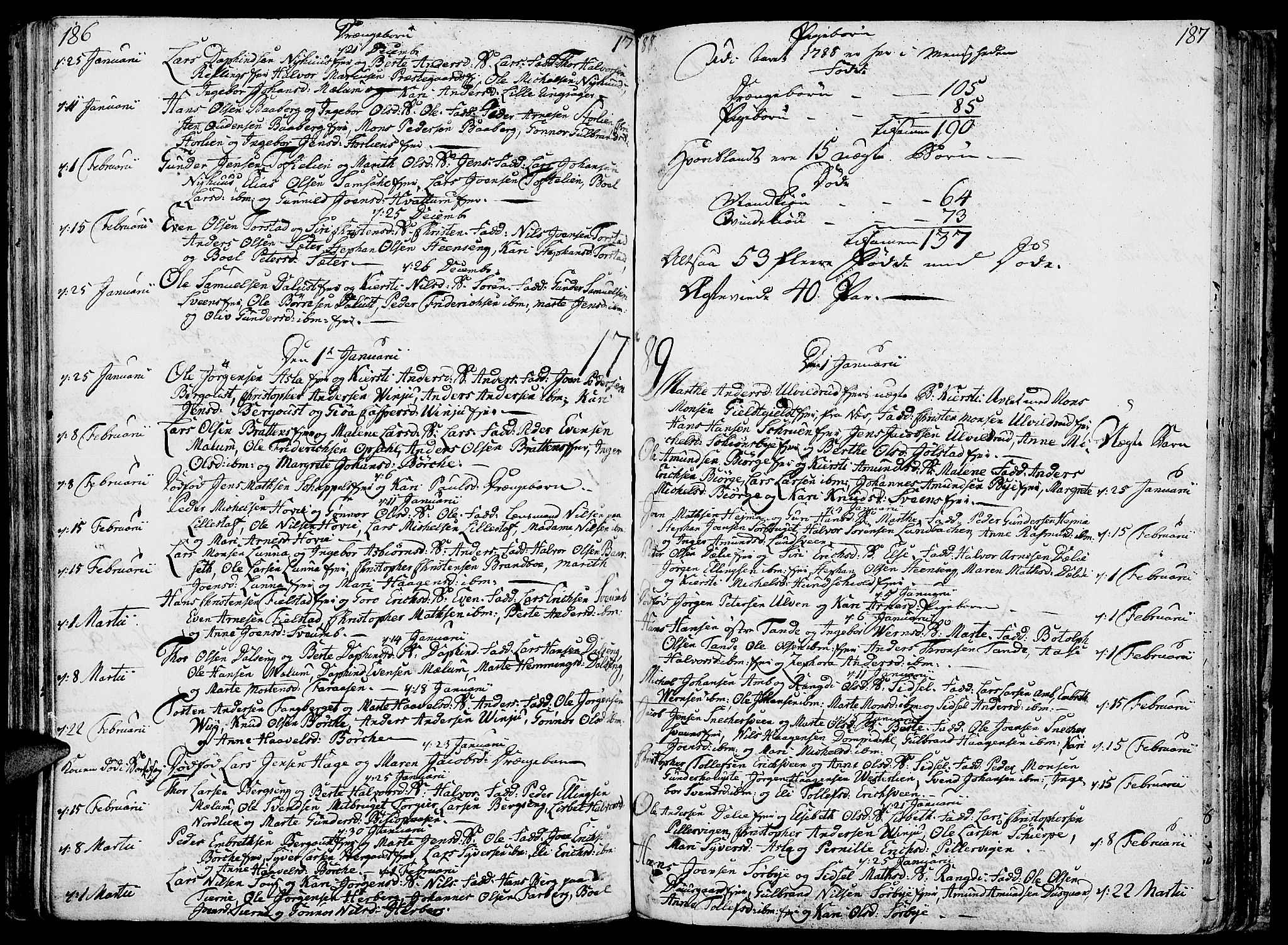 Ringsaker prestekontor, SAH/PREST-014/K/Ka/L0003: Parish register (official) no. 3, 1775-1798, p. 186-187