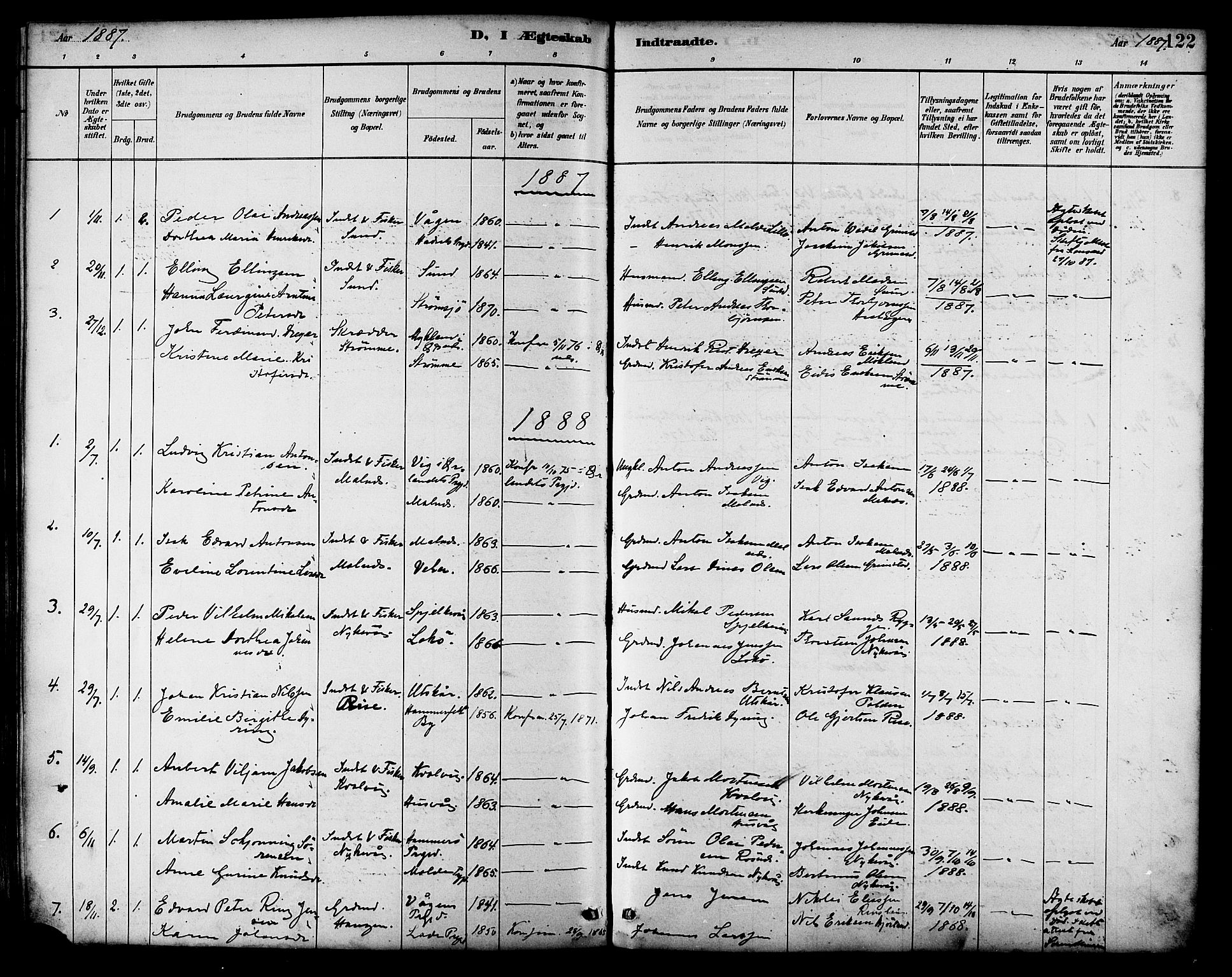 Ministerialprotokoller, klokkerbøker og fødselsregistre - Nordland, AV/SAT-A-1459/892/L1320: Parish register (official) no. 892A01, 1886-1901, p. 122