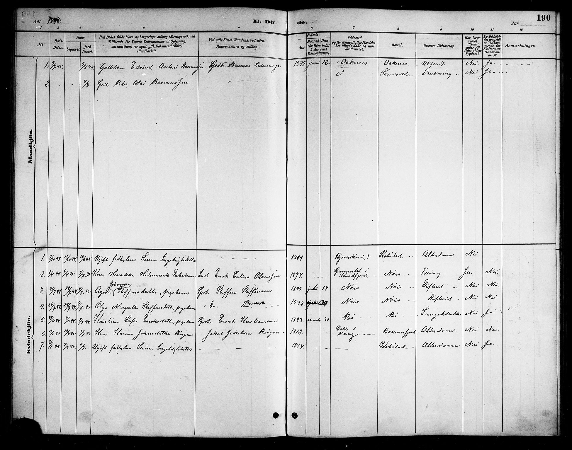 Ministerialprotokoller, klokkerbøker og fødselsregistre - Nordland, AV/SAT-A-1459/898/L1427: Parish register (copy) no. 898C02, 1887-1917, p. 190