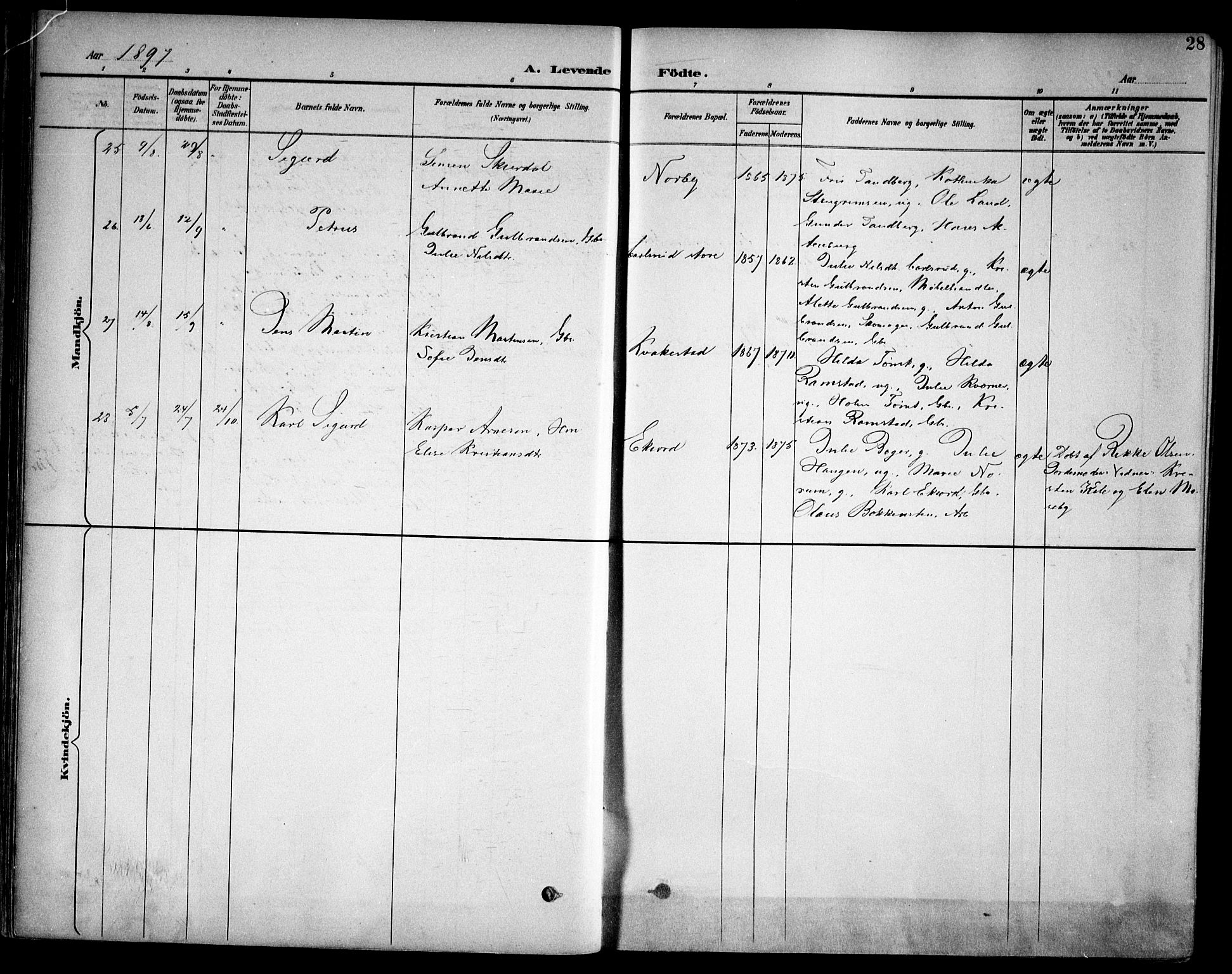 Kråkstad prestekontor Kirkebøker, AV/SAO-A-10125a/F/Fb/L0002: Parish register (official) no. II 2, 1893-1917, p. 28