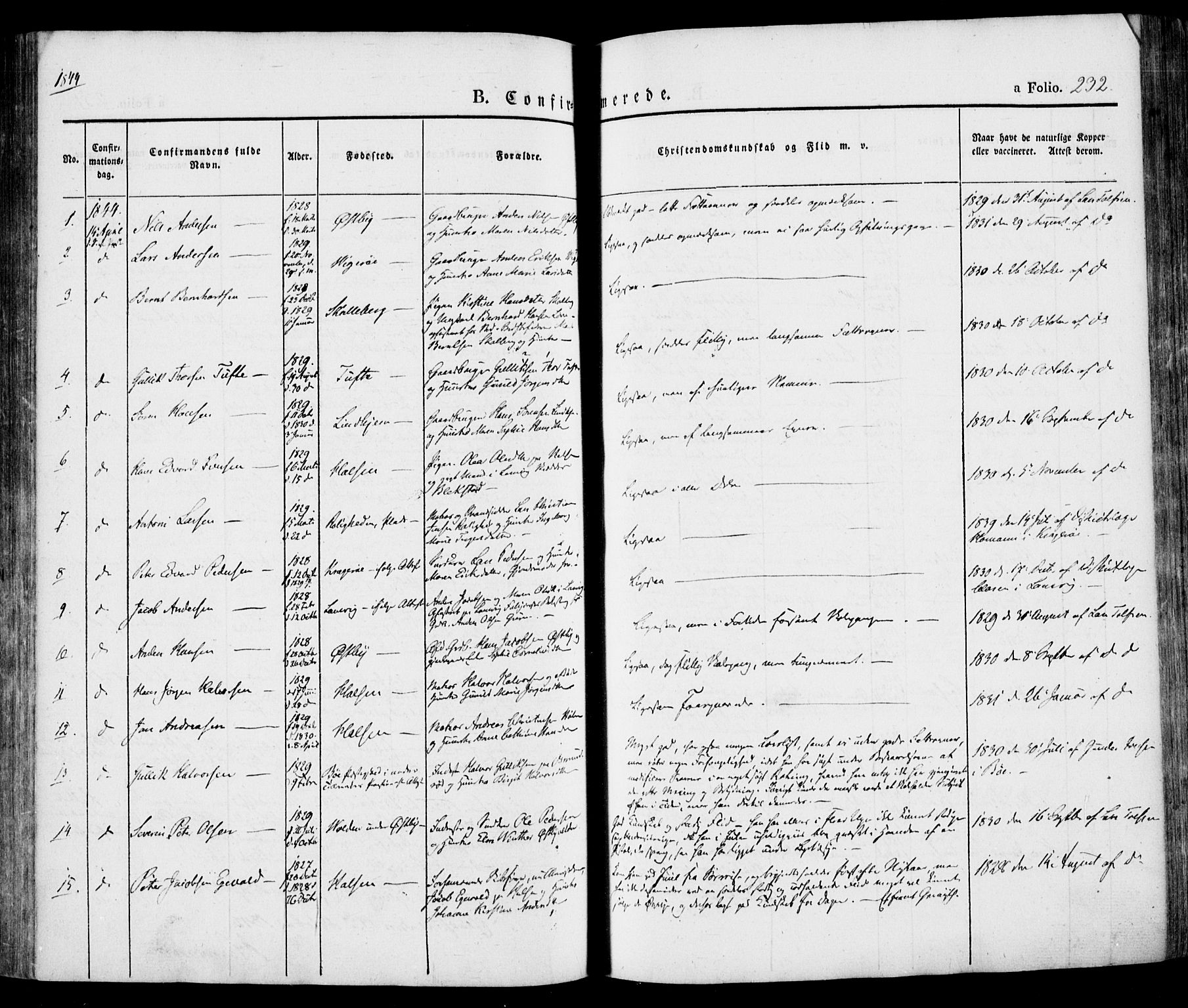 Tjølling kirkebøker, SAKO/A-60/F/Fa/L0006: Parish register (official) no. 6, 1835-1859, p. 232