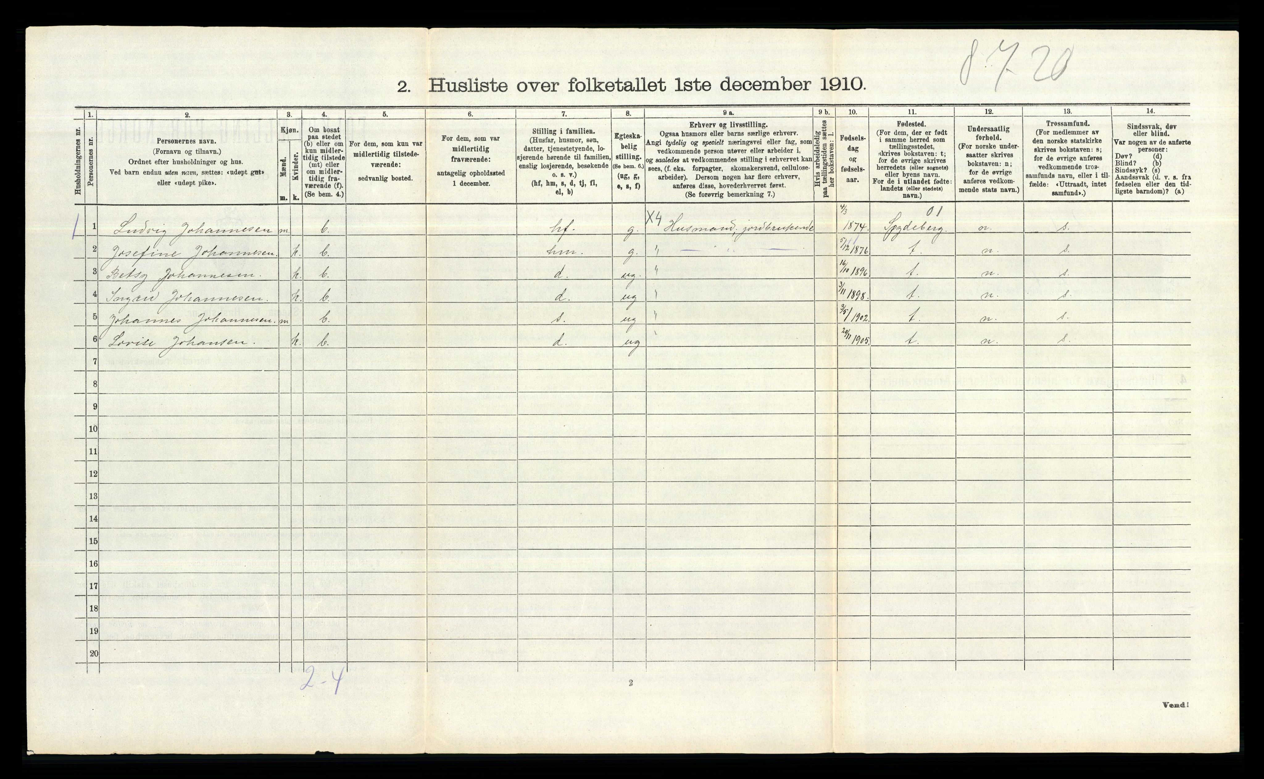 RA, 1910 census for Hobøl, 1910, p. 485