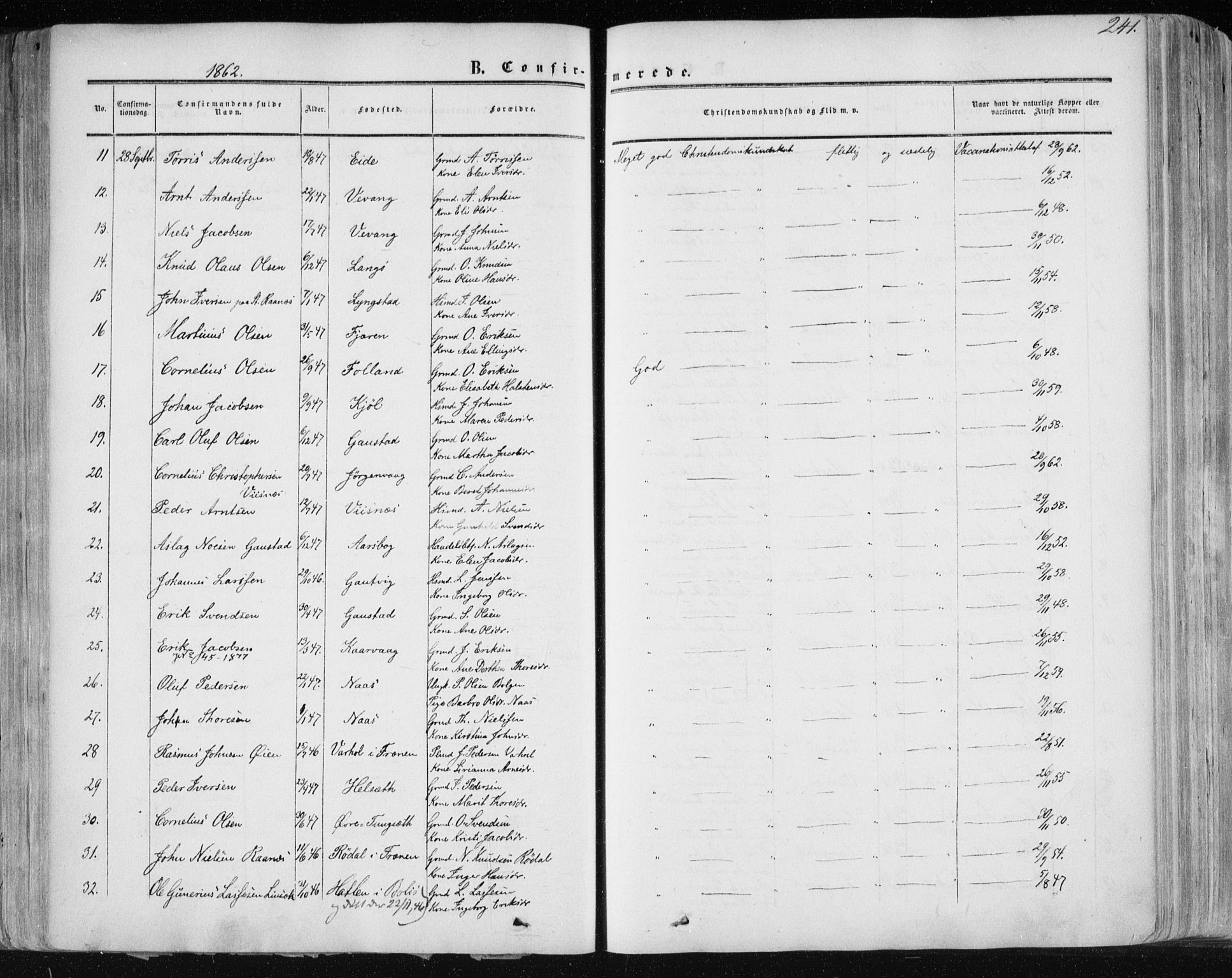 Ministerialprotokoller, klokkerbøker og fødselsregistre - Møre og Romsdal, AV/SAT-A-1454/568/L0804: Parish register (official) no. 568A11, 1854-1868, p. 241