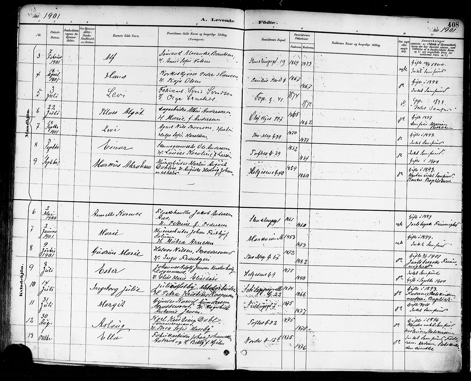 Paulus prestekontor Kirkebøker, AV/SAO-A-10871/F/Fa/L0014: Parish register (official) no. 14, 1894-1902, p. 408
