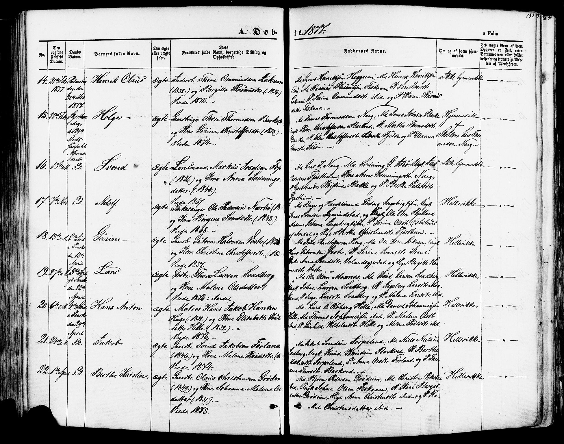 Strand sokneprestkontor, AV/SAST-A-101828/H/Ha/Haa/L0007: Parish register (official) no. A 7, 1855-1881, p. 152