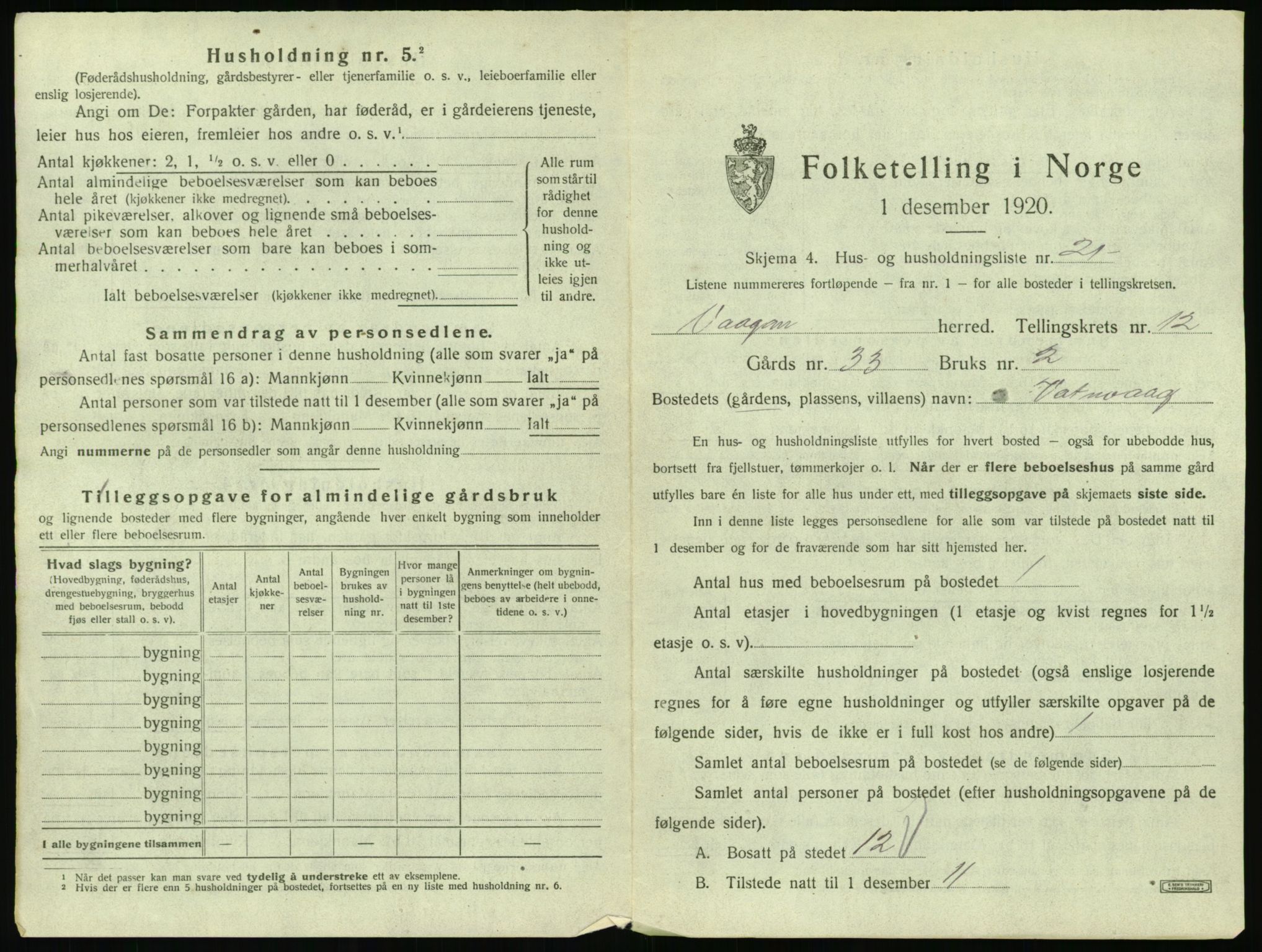 SAT, 1920 census for Vågan, 1920, p. 1439